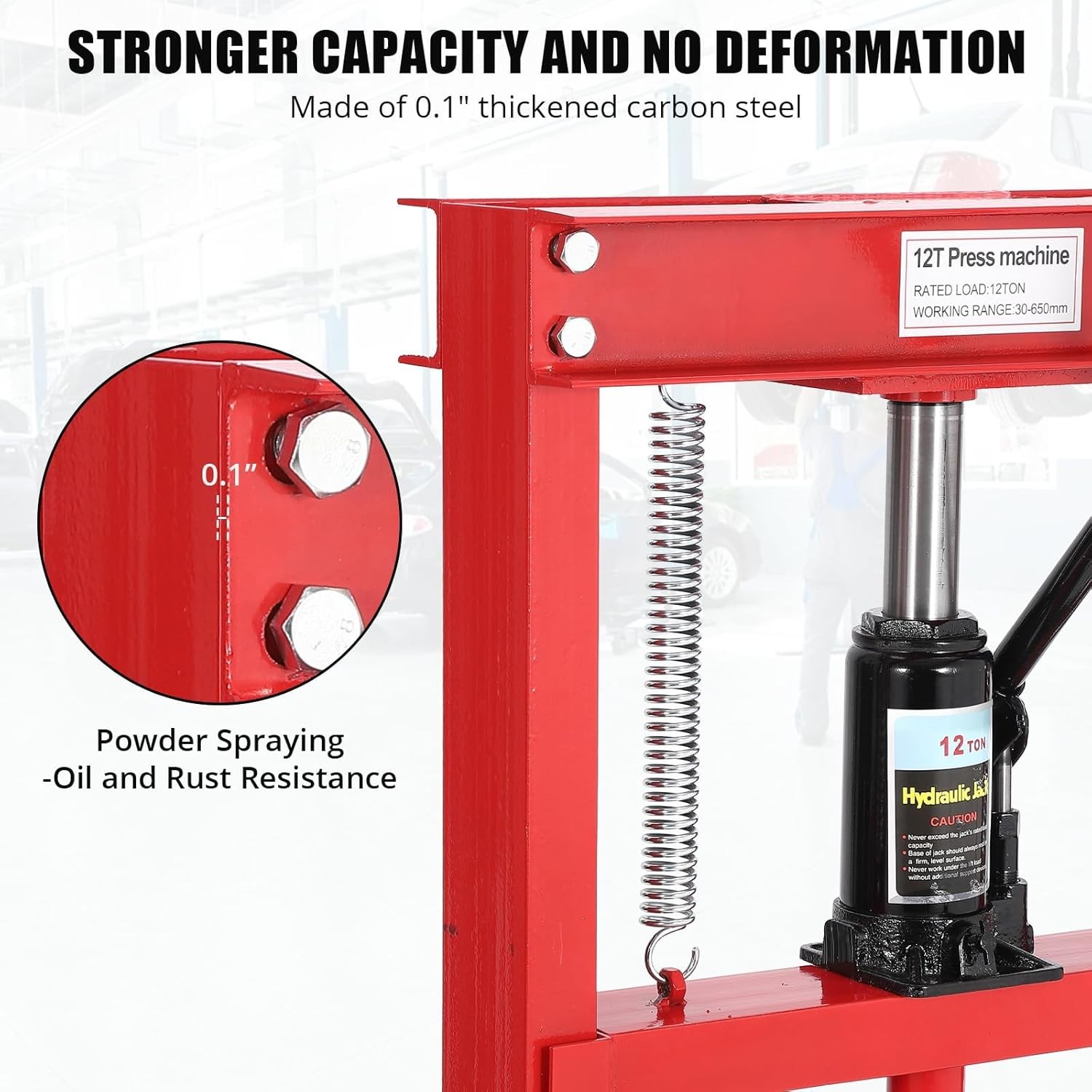 12T Hydraulic Press,H-Frame Press w Adjustable Table for u-Joints&Bending Red