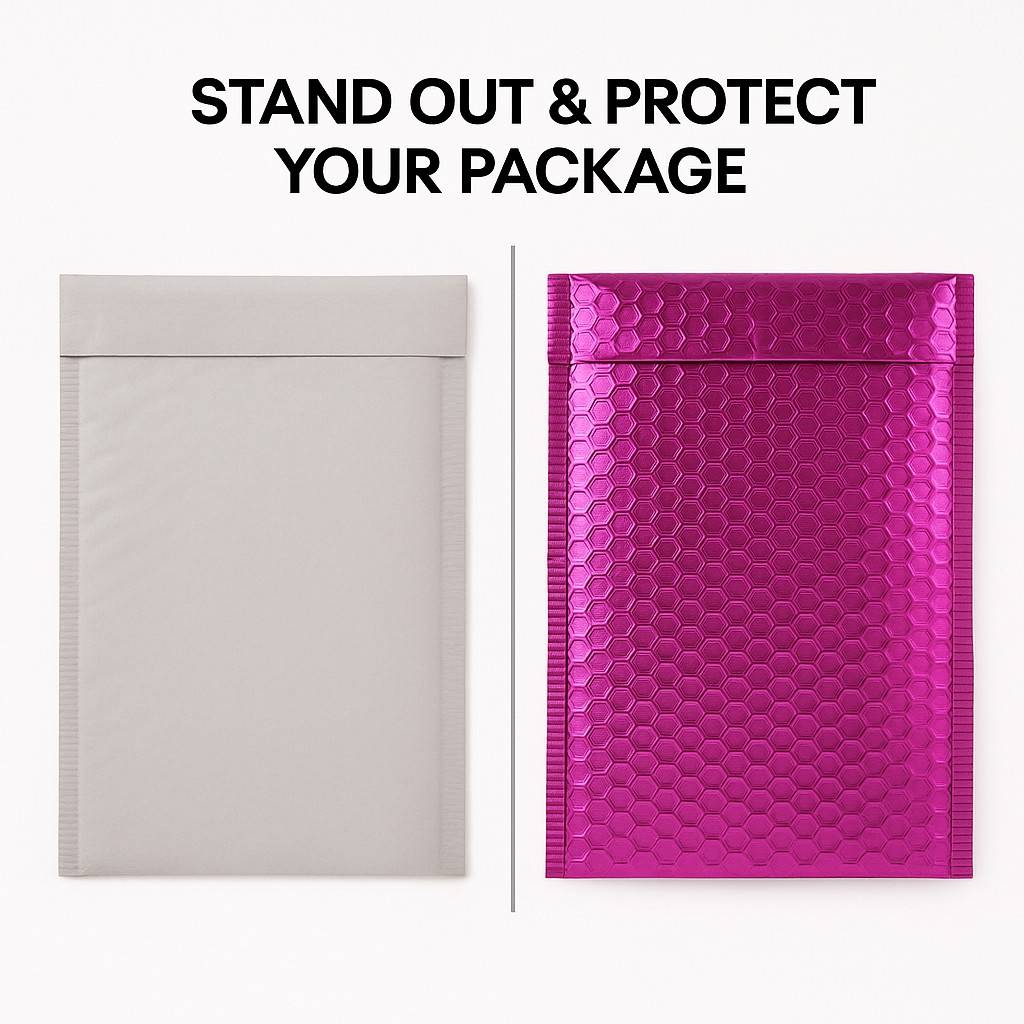 Metallic Pink Poly Bubble Mailers Envelopes 6.5″ x 10″ (Inner Size 6.5″ x 9″)