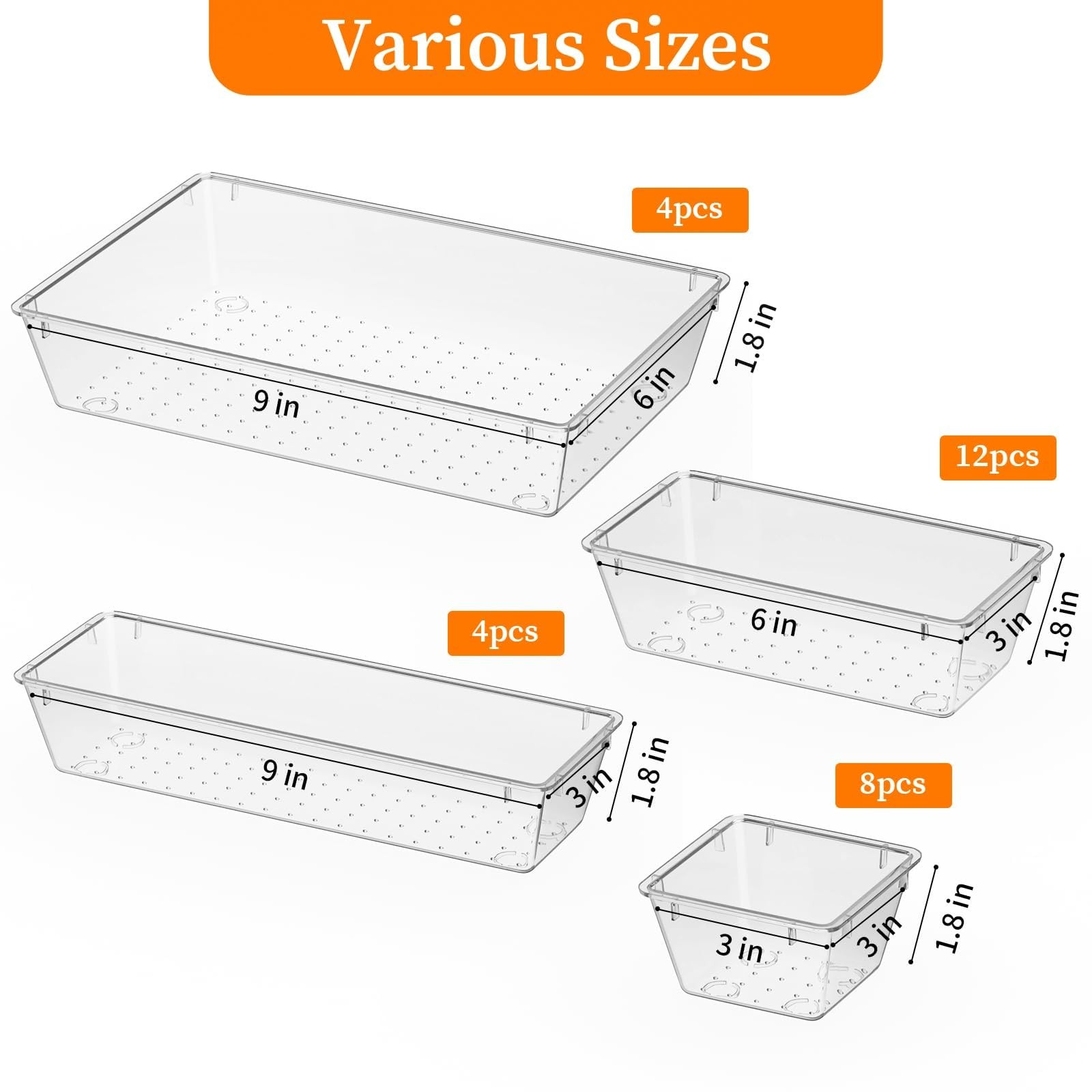 32 PCS Drawer Organizer Set, Vanity Organizer Trays and Storage Bins