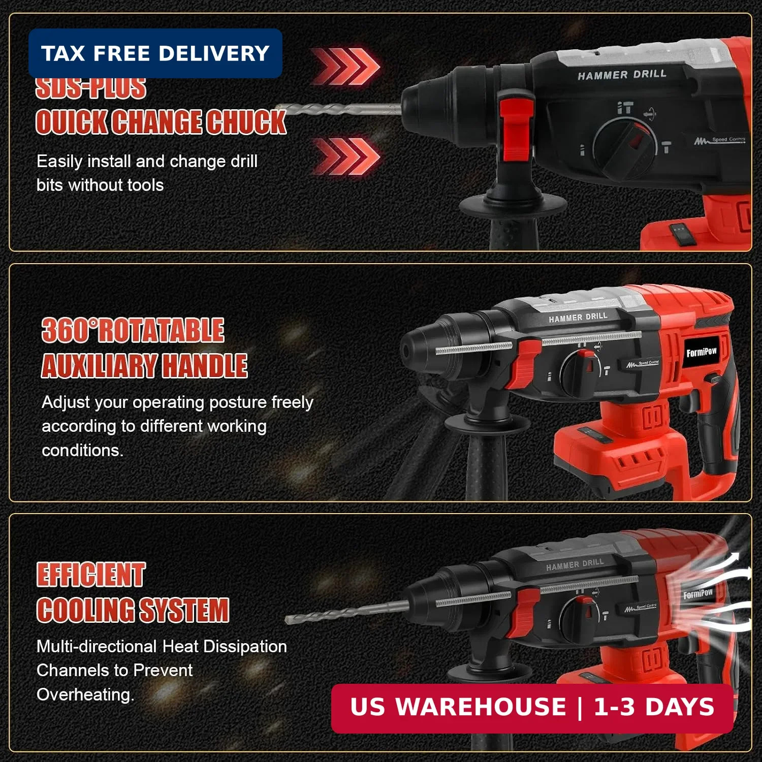 SDS Plus Rotary Hammer for Milwaukee M18 Battery (No Battery) | 2.6J Impact, Bru