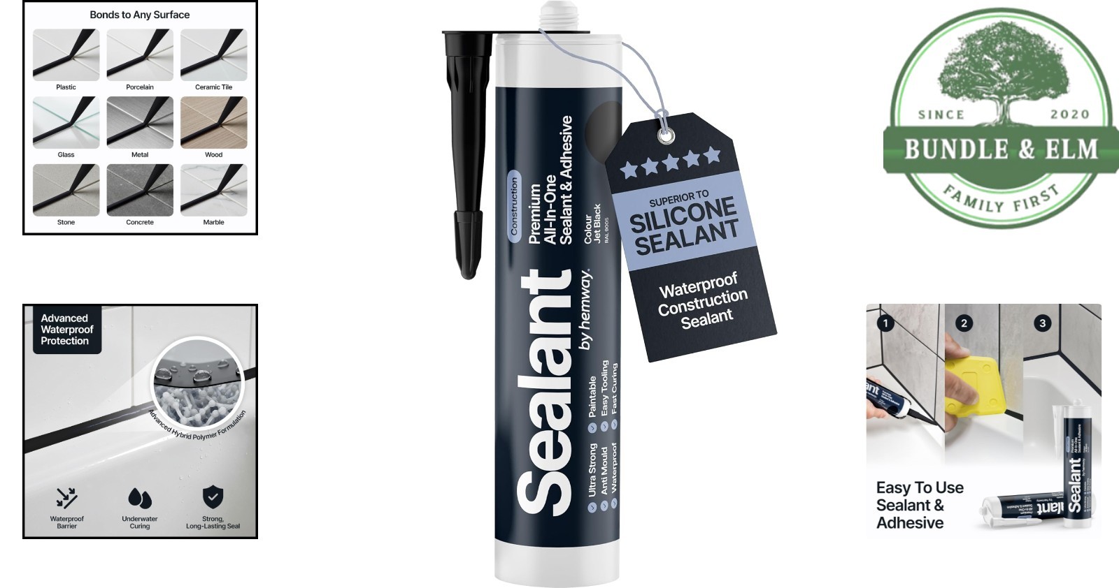 Jet Black Construction Sealant and Adhesive for Wood, Metal, and Concrete