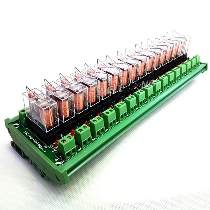 16 Channels DIN Rail Mount 16A Power Relay Interface Module G2R-1-E DC 24V