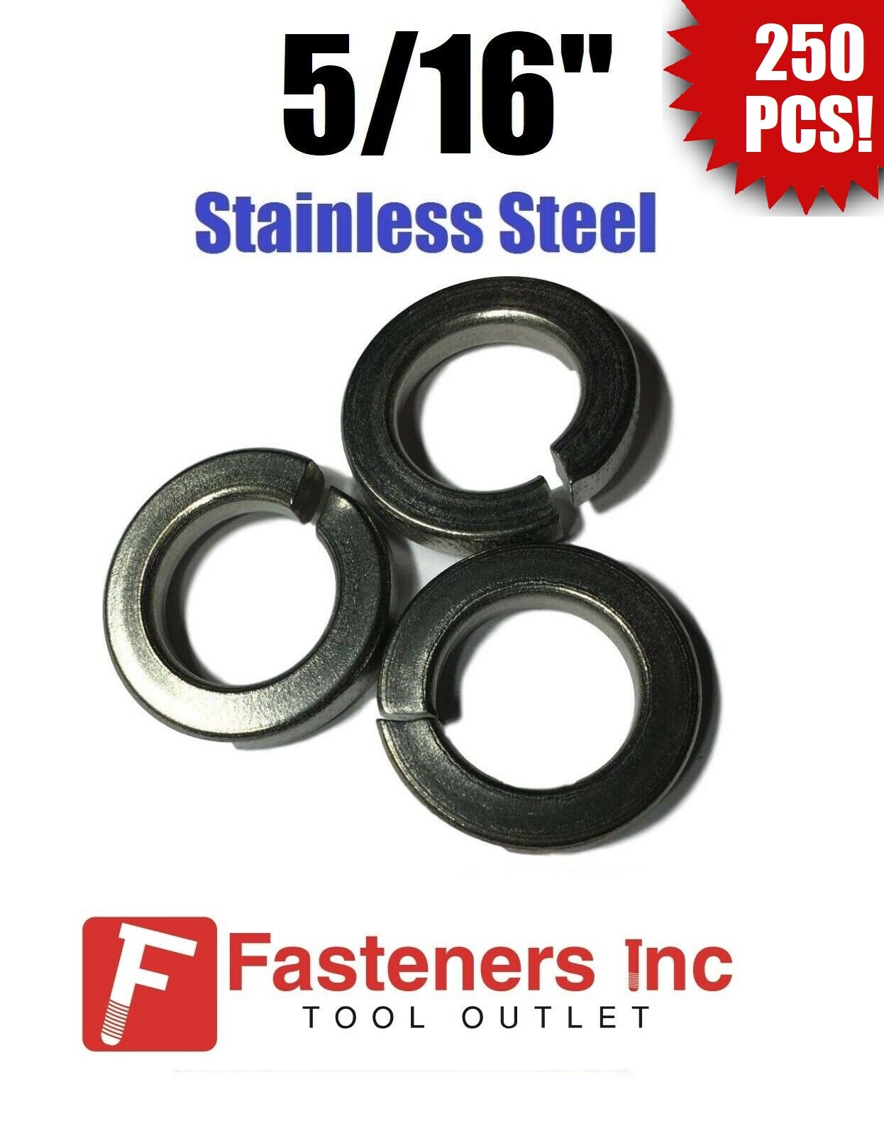 (Qty 250) 5/16″ Stainless Steel Regular Split Lock Washers Type 18-8