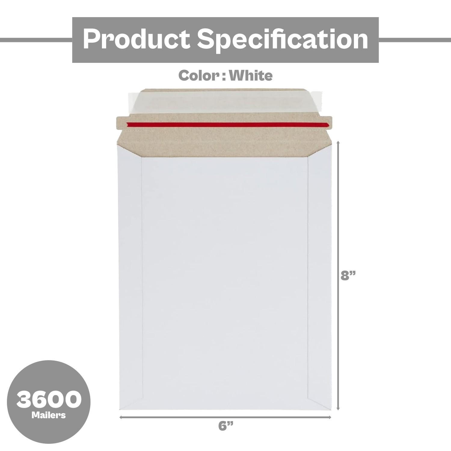 3600 Pcs 6×8 White Rigid Photo Document Mailers Stayflat Envelopes 28 pt.