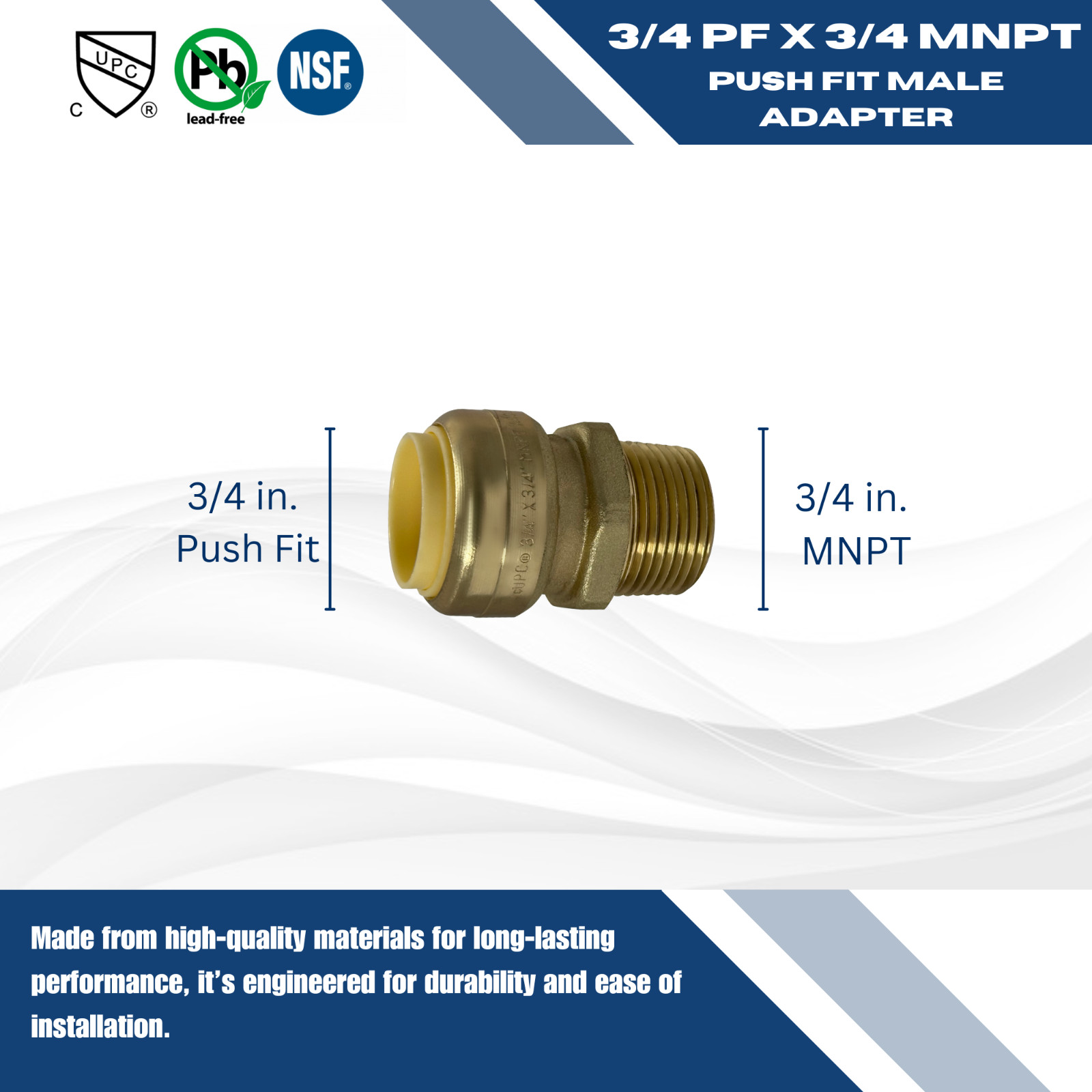 10 Pieces 3/4″ Push Fit X 3/4″ Male Adapter, Push Fit Male NPT Adapter
