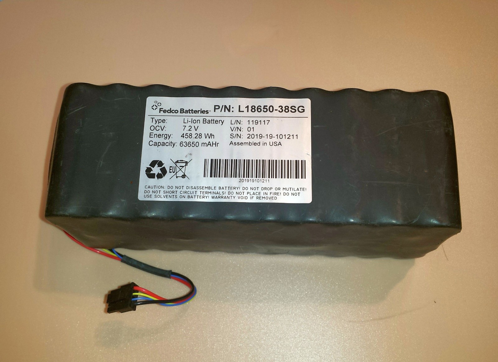 Fedco Batteries 7.2v Li-Ion battery L18650-38sg 119117 63650 mAH 458.28 Wh