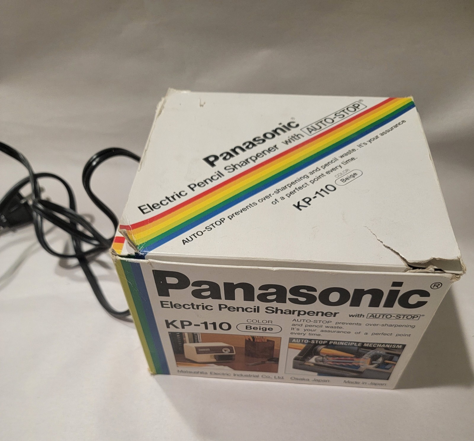 Vintage Panasonic KP-110 Auto Stop Electric Pencil Sharpener Beige With Orig Box