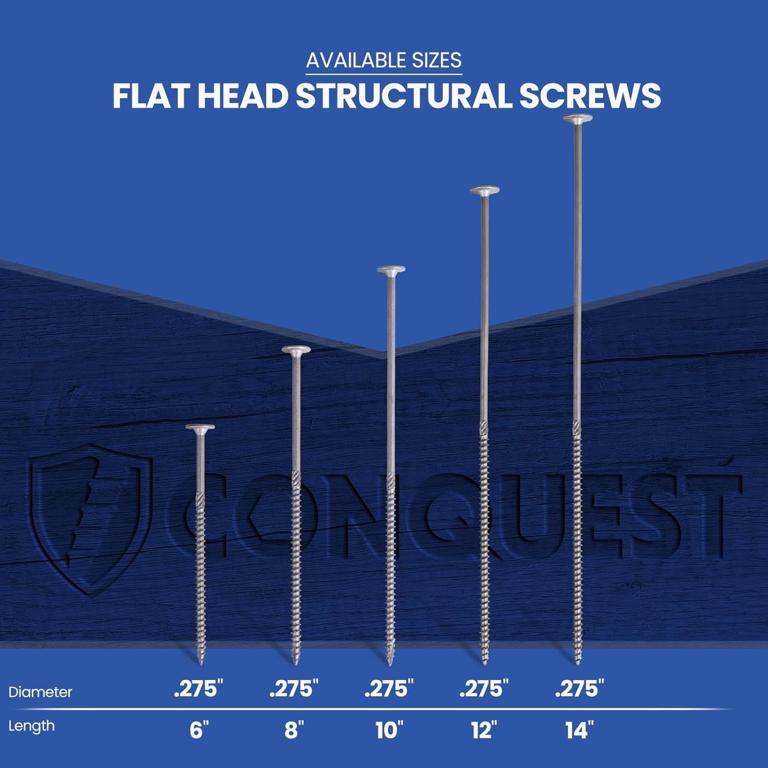 Conquest Structural Wood Screws – 50 Pack, 0.275″ x 10″ & Corrosion Resistant