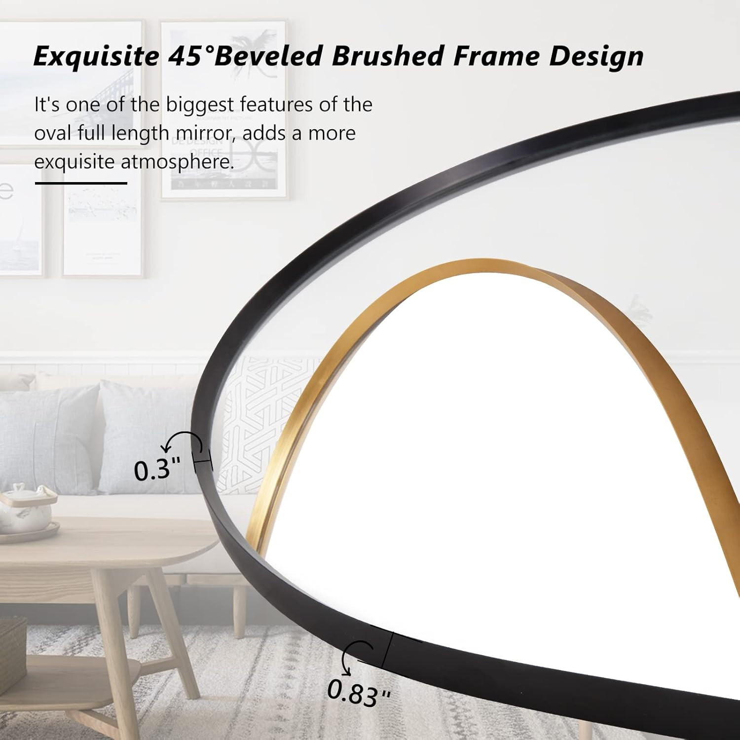 Oval Full Length Mirror, 65″×22″ Wall-Mounted Floor Mirror with Metal Frame, Ult