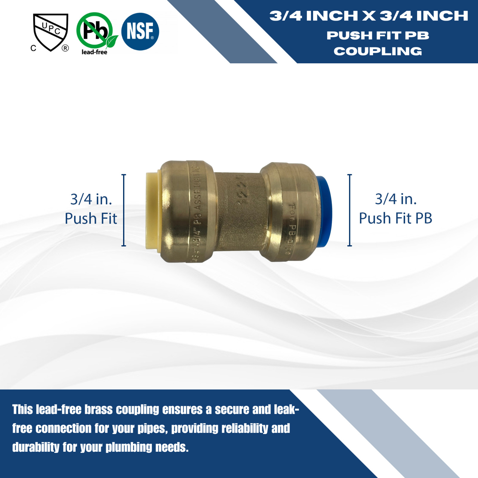 10) 3/4″ X 3/4″ PB (POLYBUTYLENE) SHARKBITE STYLE CONVERSION PUSH FIT COUPLINGS
