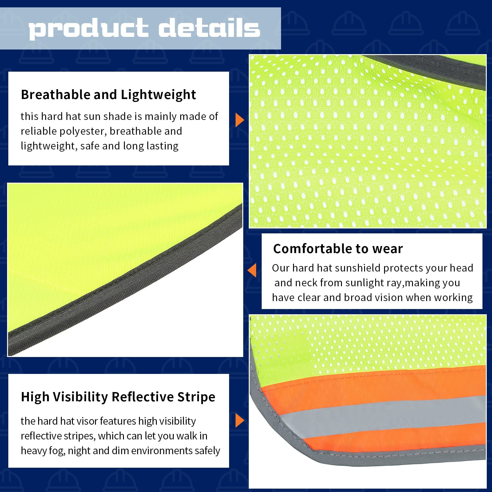 Hard Hat Sun Shade 9 Pieces Full Brim 18.5×16.14×7.87in – High Visibility