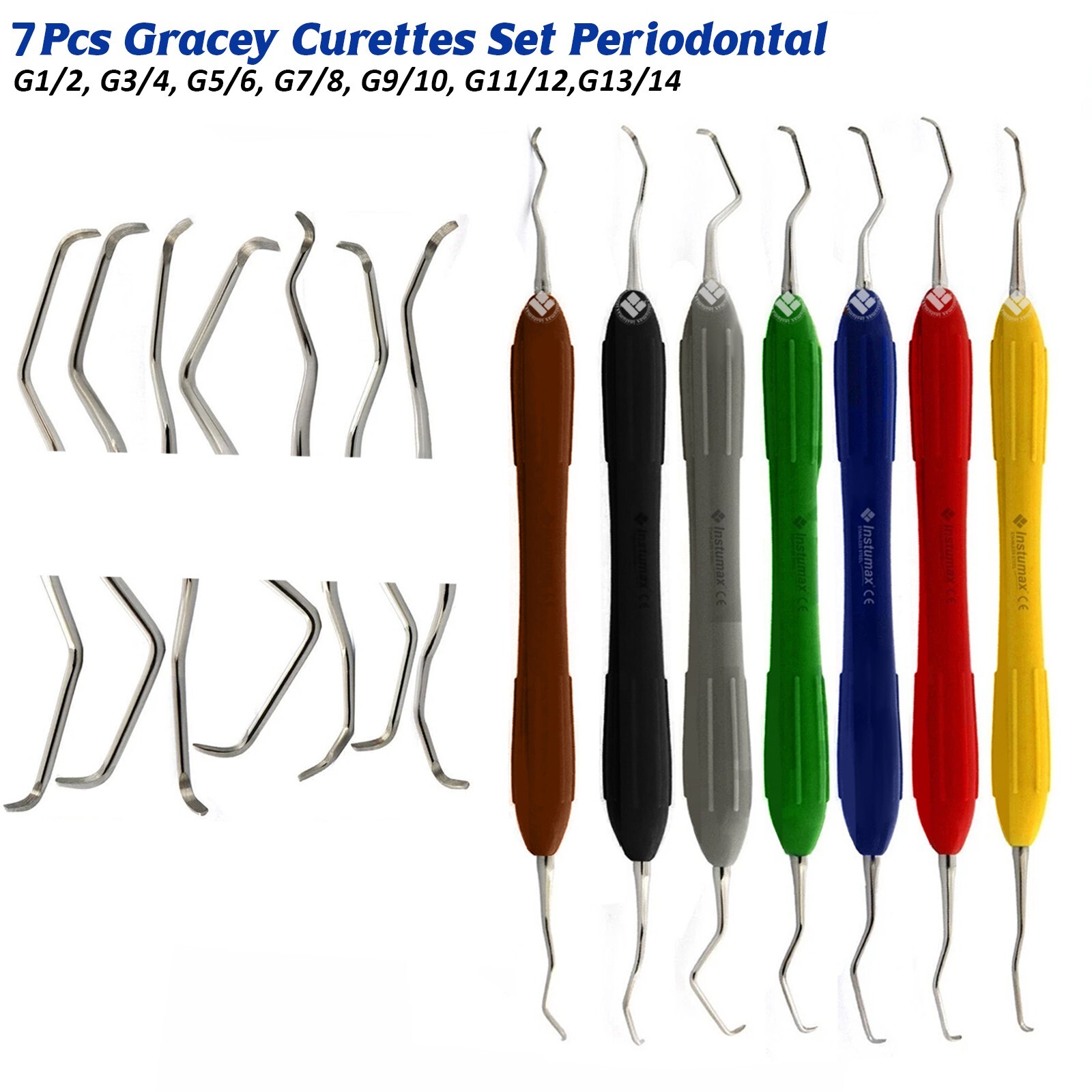 Kit de 7 Curetas Gracey Instrumentos Periodontales para Higienistas 1/2 a 13/14