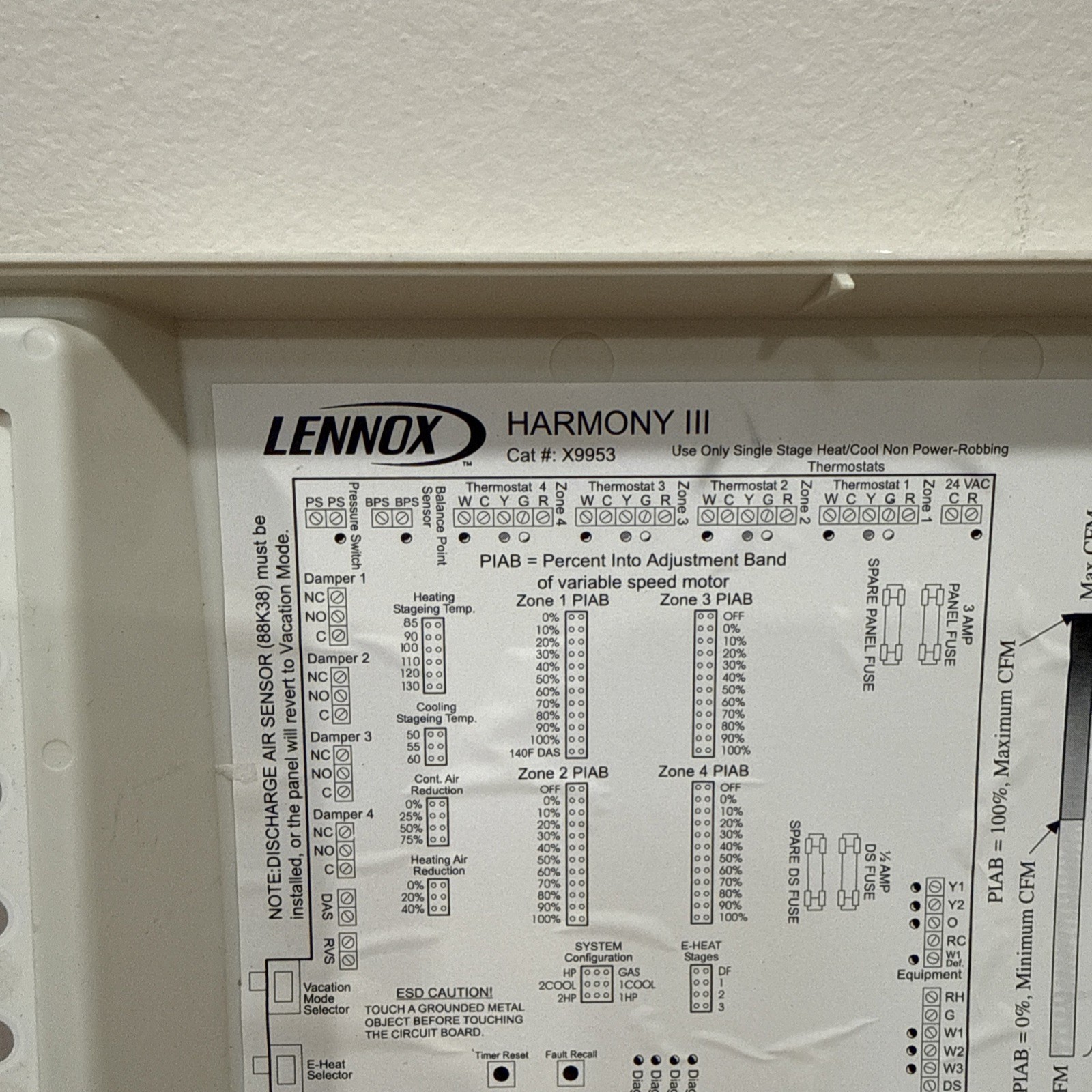 Lennox X9953 Harmony III Zone Control Panel Harmony 3