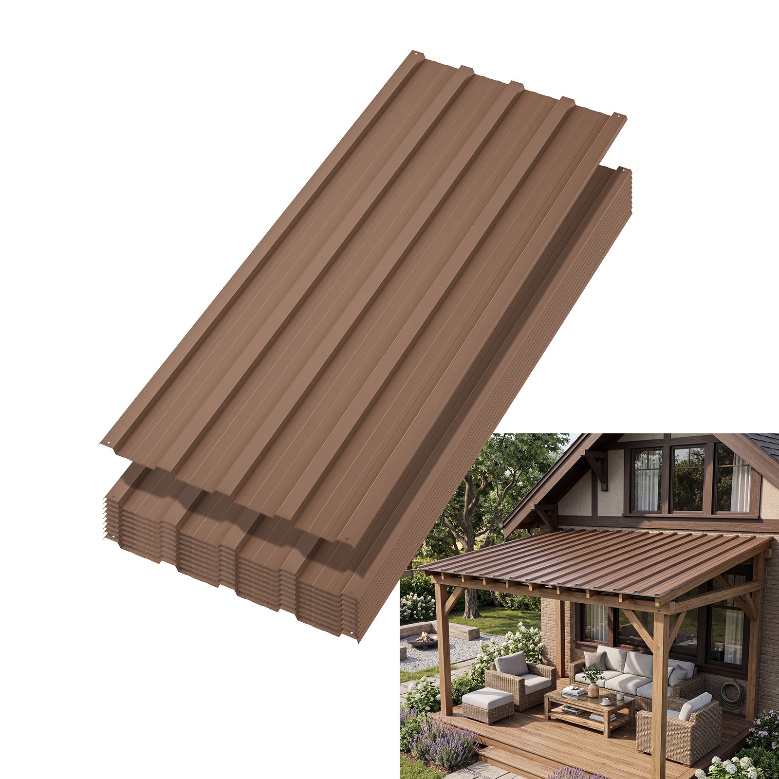 10 Pcs Metal Roofing Panels 42.52×17.72 Waterproof Corrugated Metal Roof Panels
