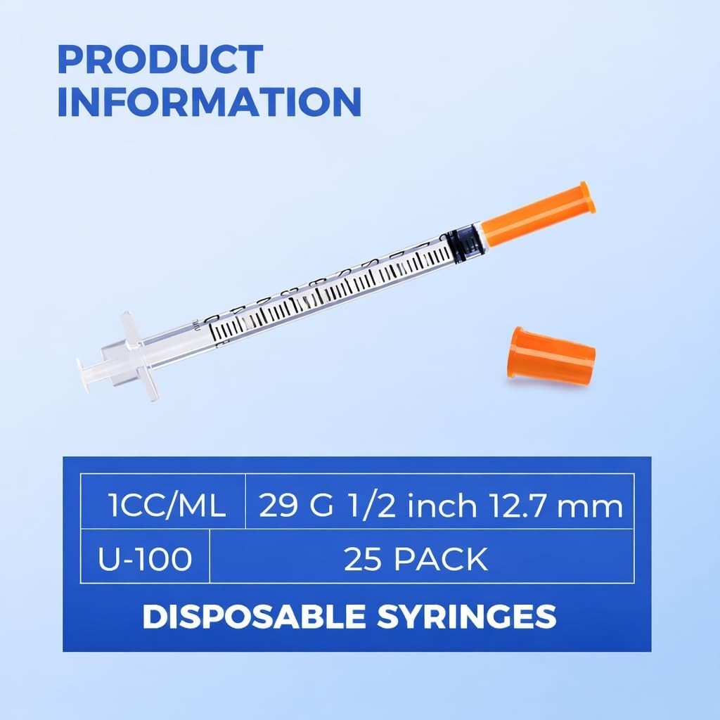 Individually Sealed 1ml 29G 1/2″ Syringes – Pack of 25 for Safety & Accuracy