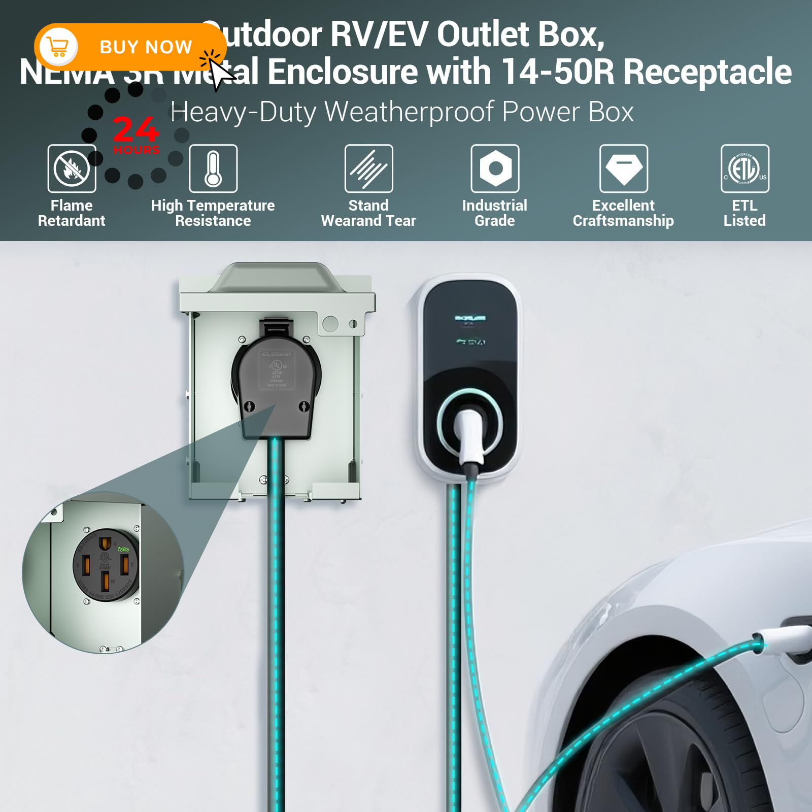 EPLESFTON Nema 14-50 EV Outlet with Wall Plate Included, Black