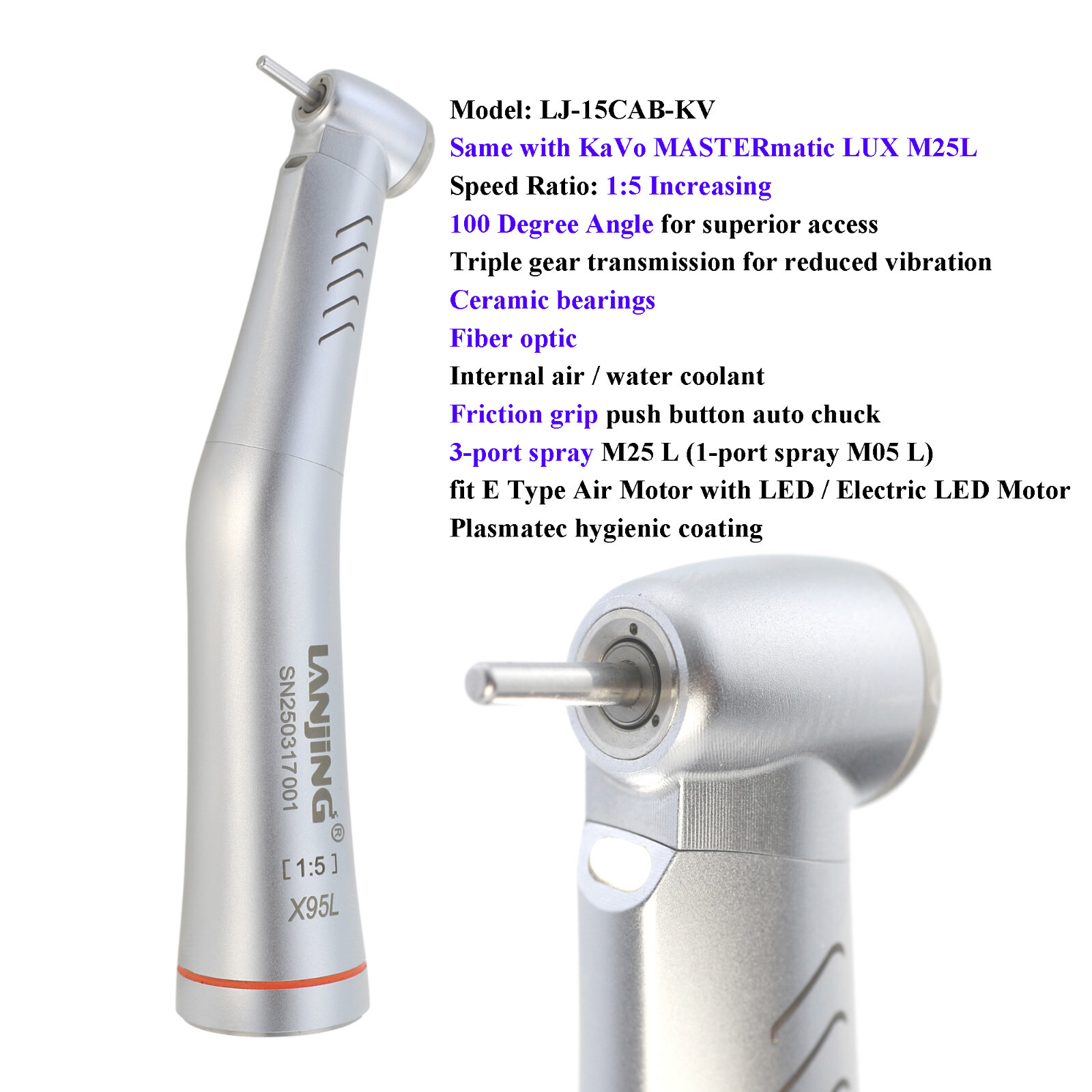 Dental Electric 1:5 Handpiece High Speed Contra Angle KaVo MASTERmatic LUX M25L