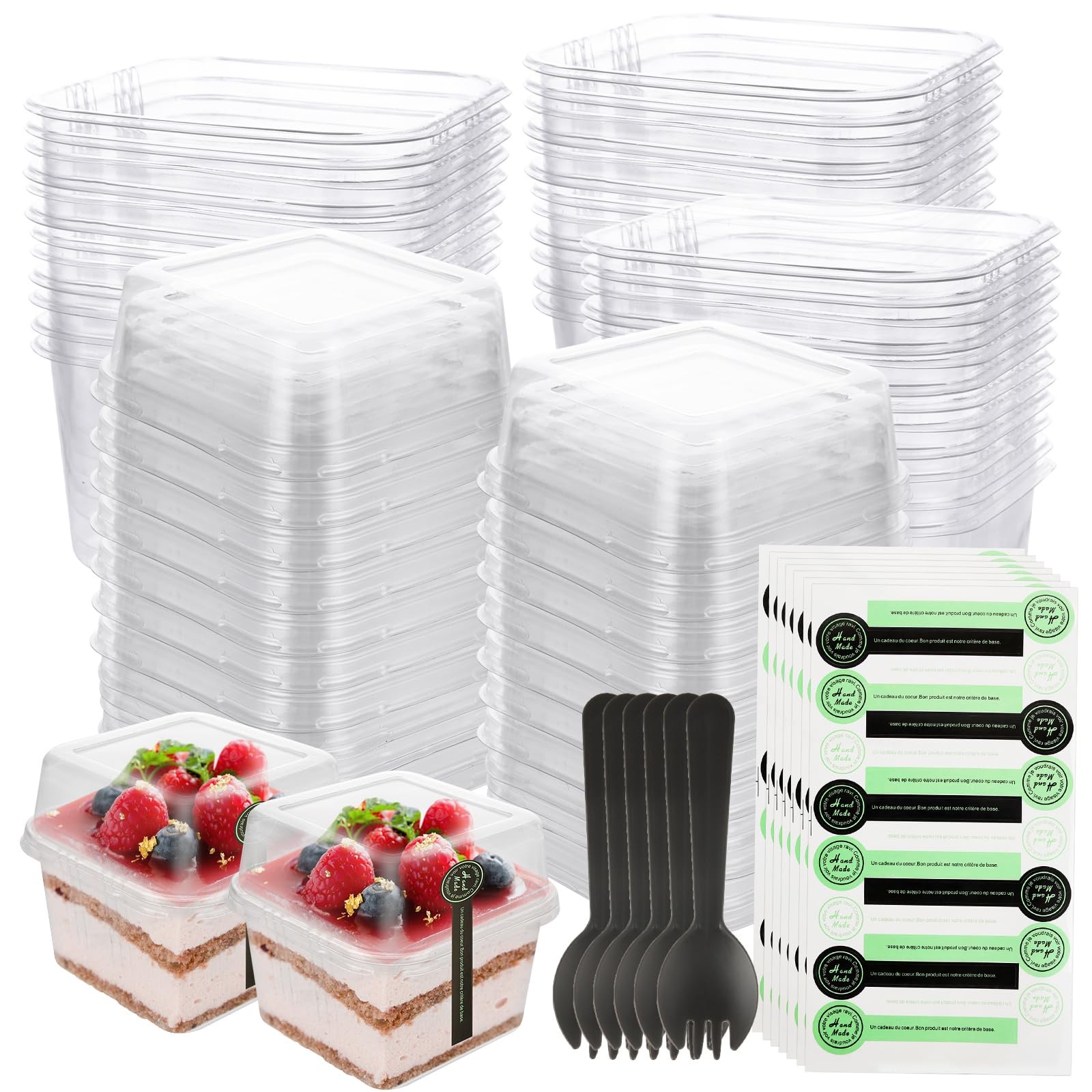 100 Pack Plastic Tiramisu Containers with Lid 8 oz Square Plastic Dessert Cup…