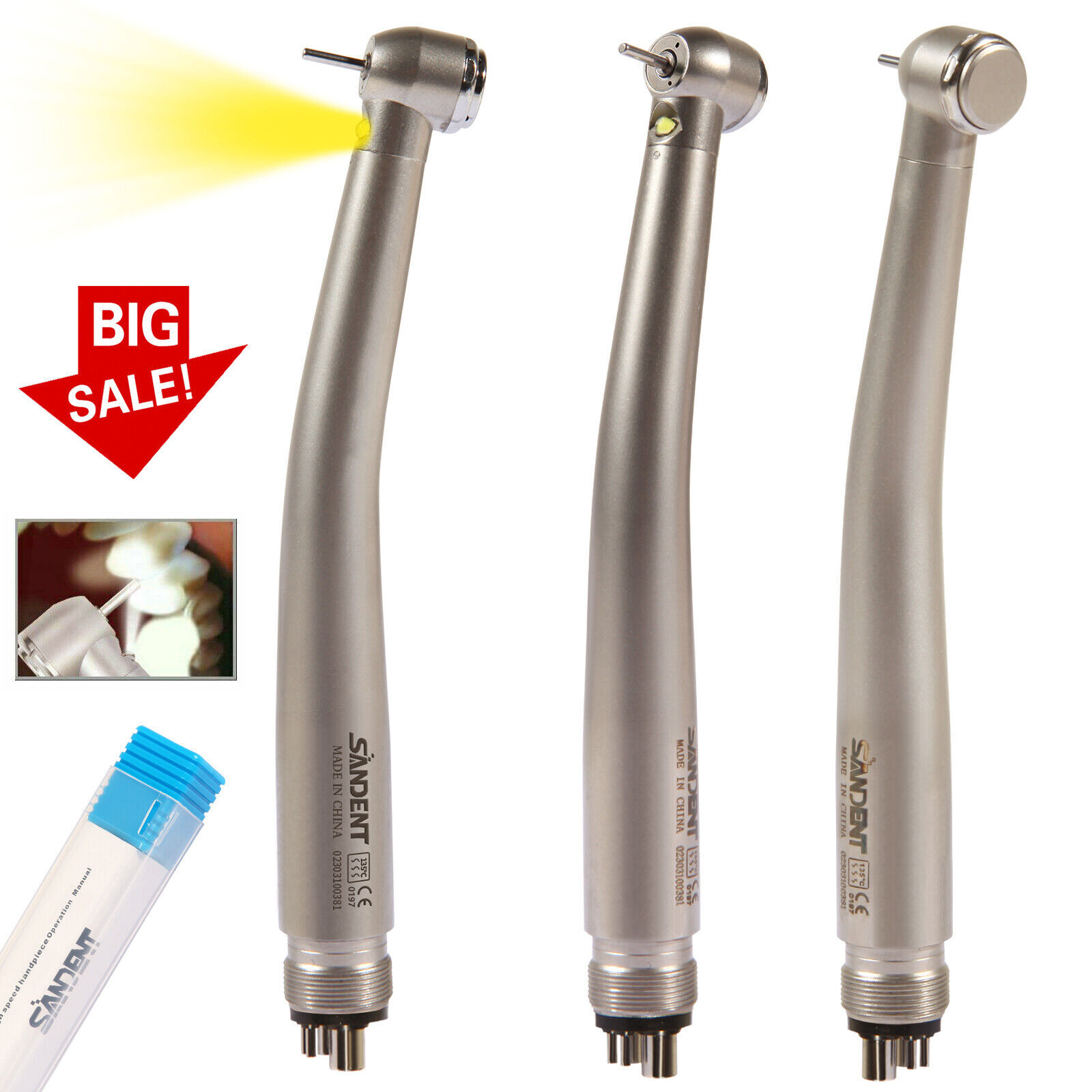 Dental E-generator LED Triple spray Fiber Optic Handpiece High Speed 4 Hole
