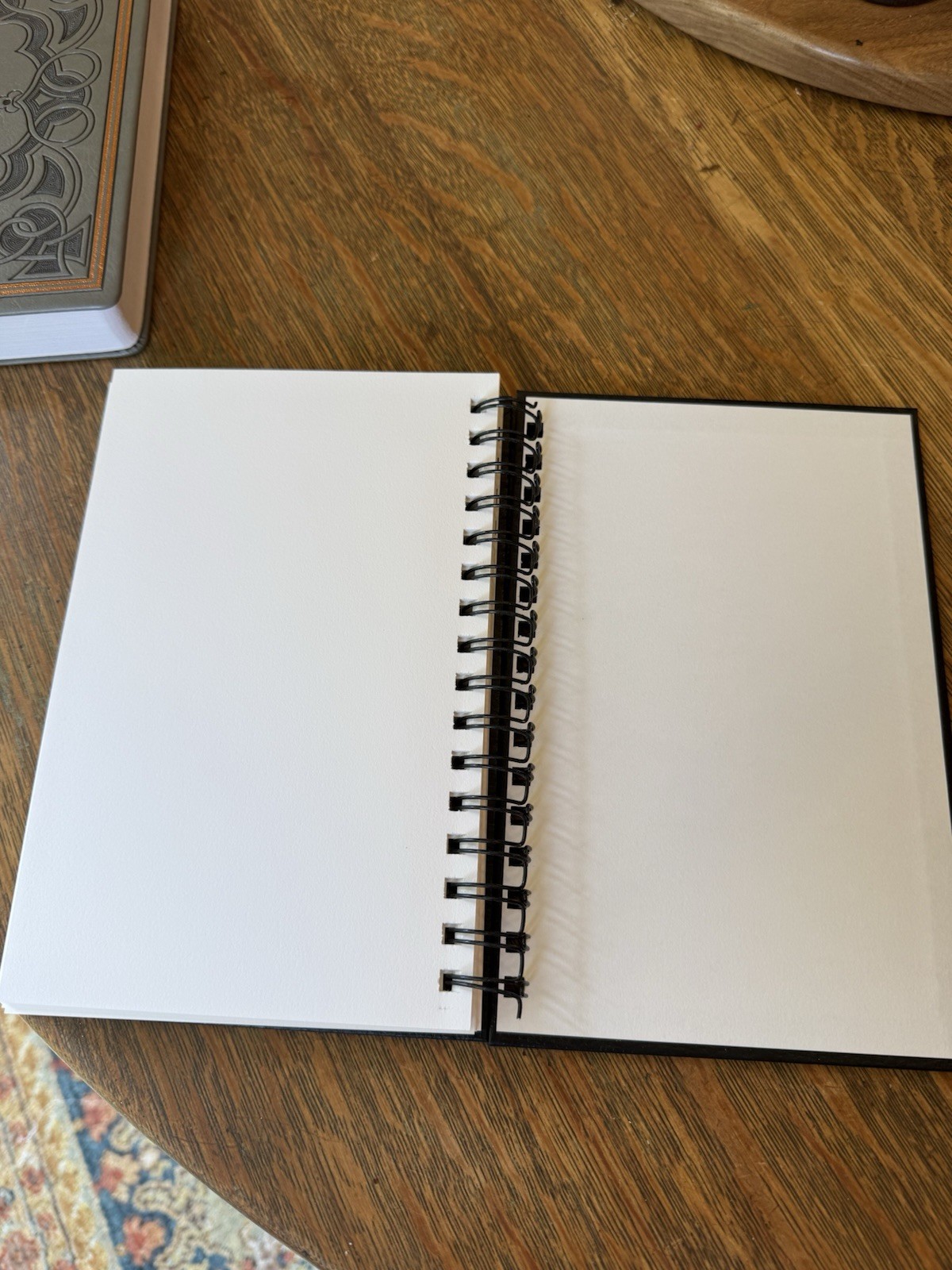 Two Journals Blank Pages One Carved Leather Bound, One Spiral Bound Leatherette
