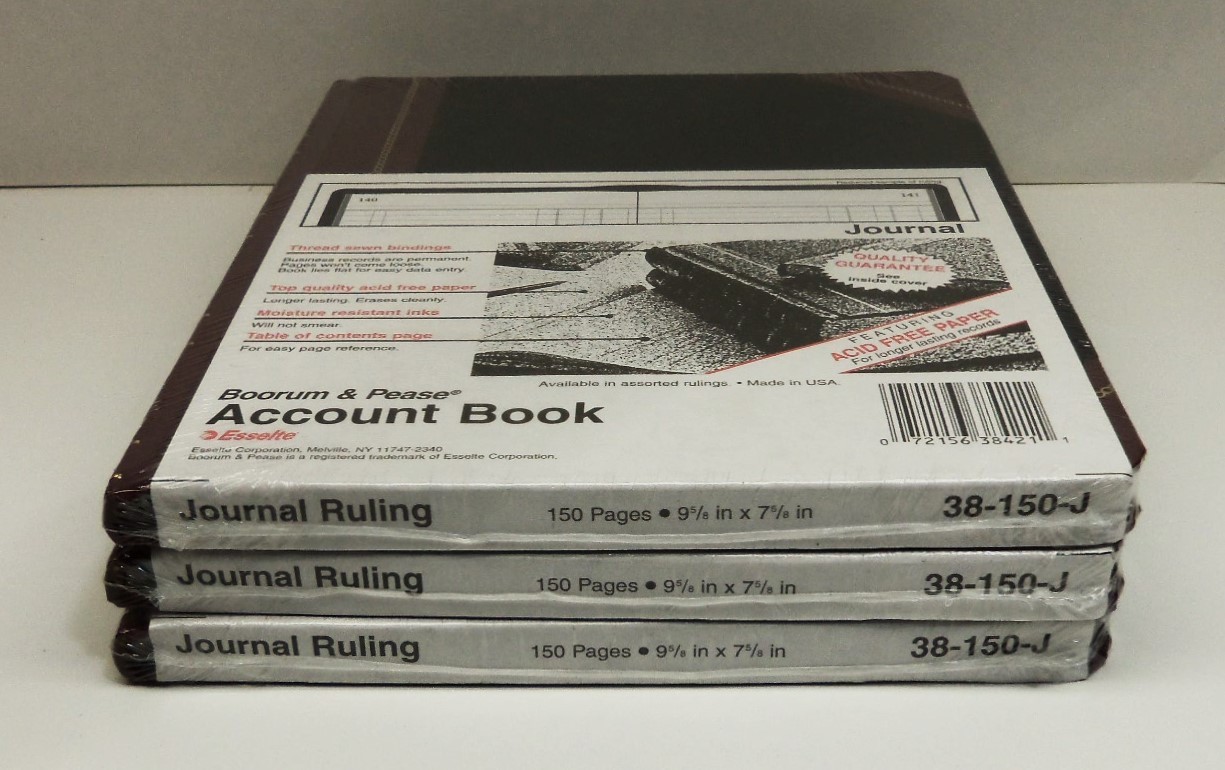 3 SEALED Boorum & Pease 38-150-J Account Book/Journal Ruled Black Smyth-sewn