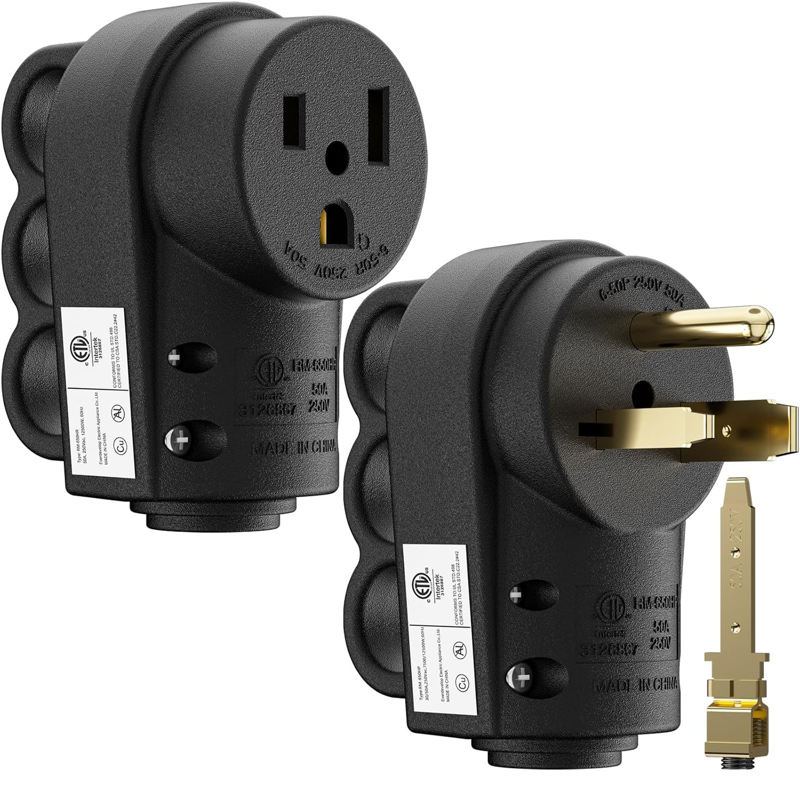 1 Set ETL Listed NEMA 6-30P/6-50P Male Plug and NEMA 6-50R Female Receptacle