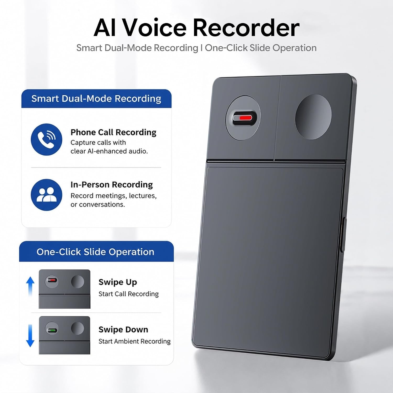 64GB AI GPT Voice Recorder – 4-in-1, Auto Transcription, 126 Languages