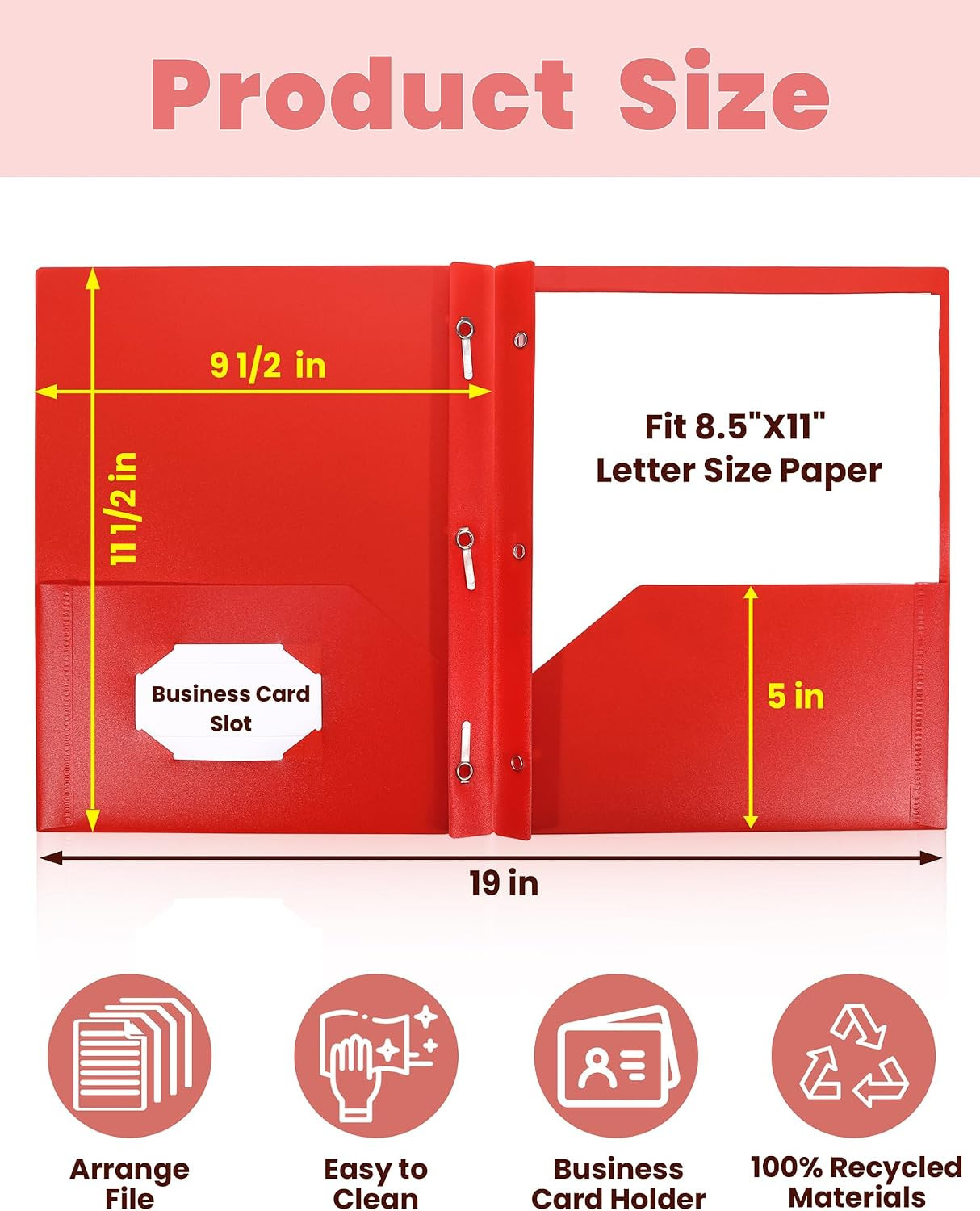 Pocket Folders with Prongs(5 Pack, Assorted Colors) Recycled Plastic Folders wit