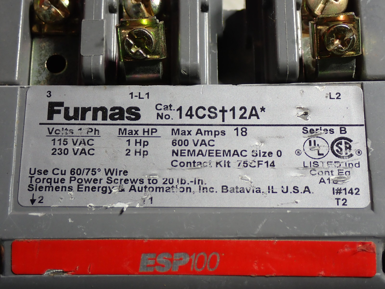 Furnas 14CS12A Starter 2 HP 230v Size 0 48ASE1M20 5-16A OL 120v Coil S899