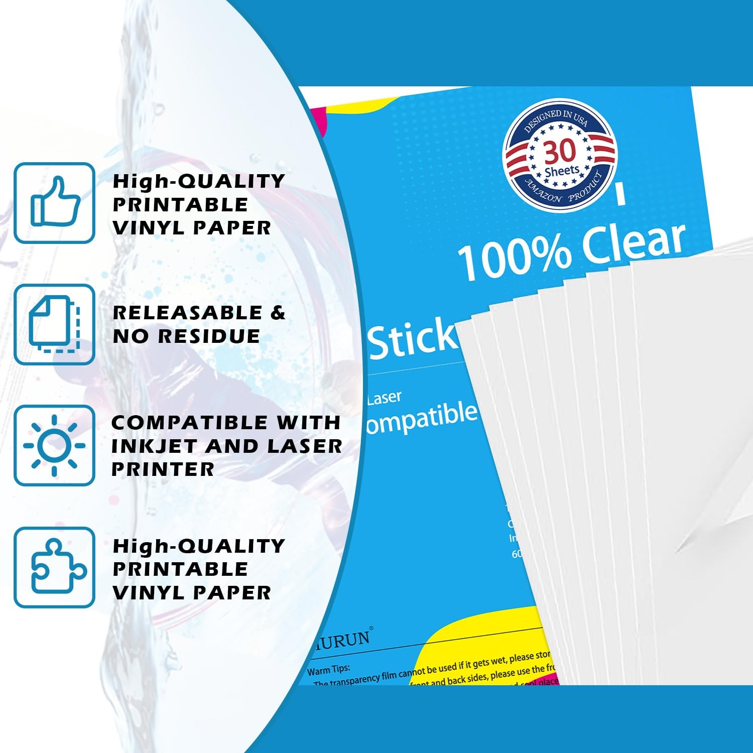 Premium Printable Vinyl Sticker Paper for Inkjet & Laser Printer, 100%Clean