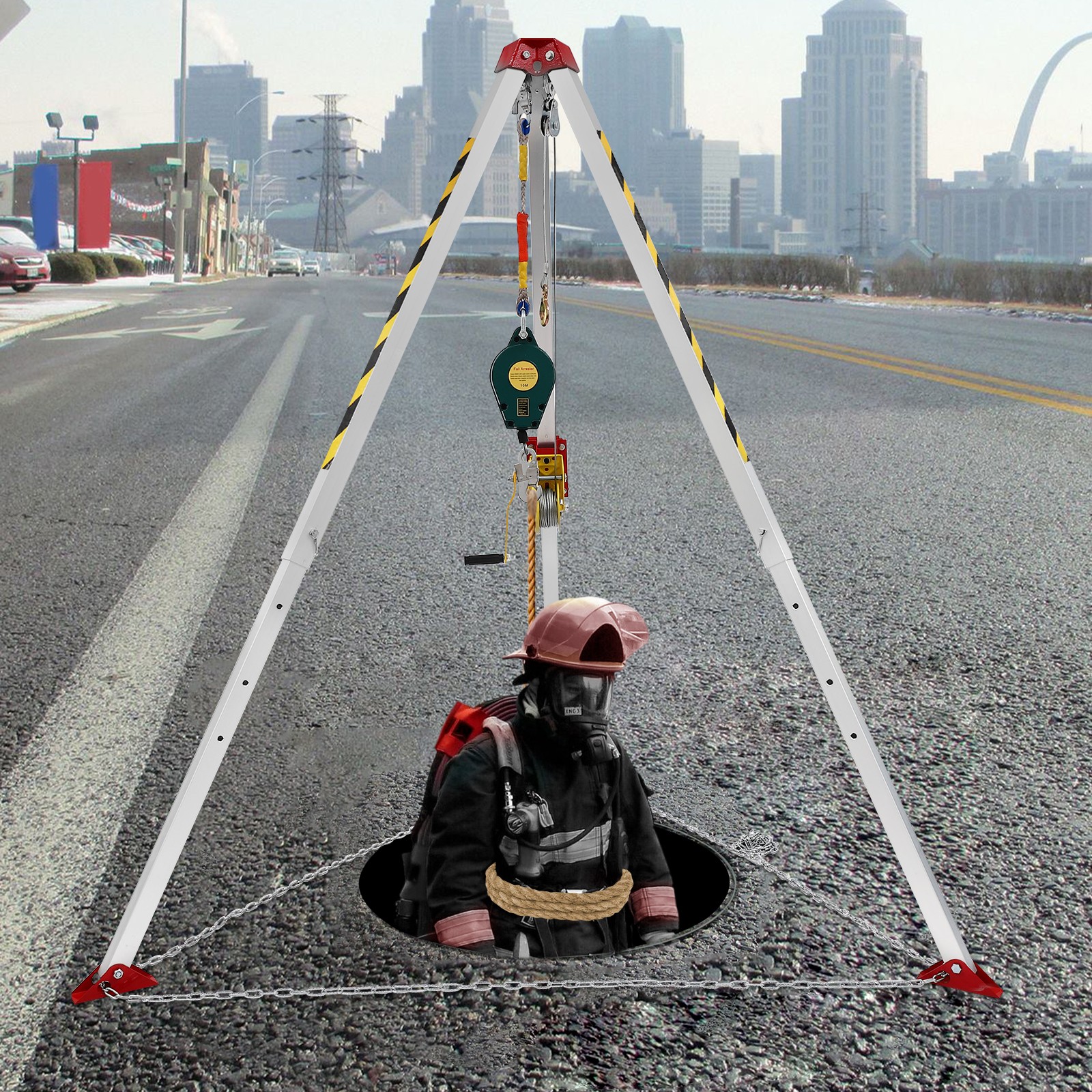 Confined Space Tripod Kit with1200lb Winch 5-6.5ft Adjustable Legs Rescue Tripod