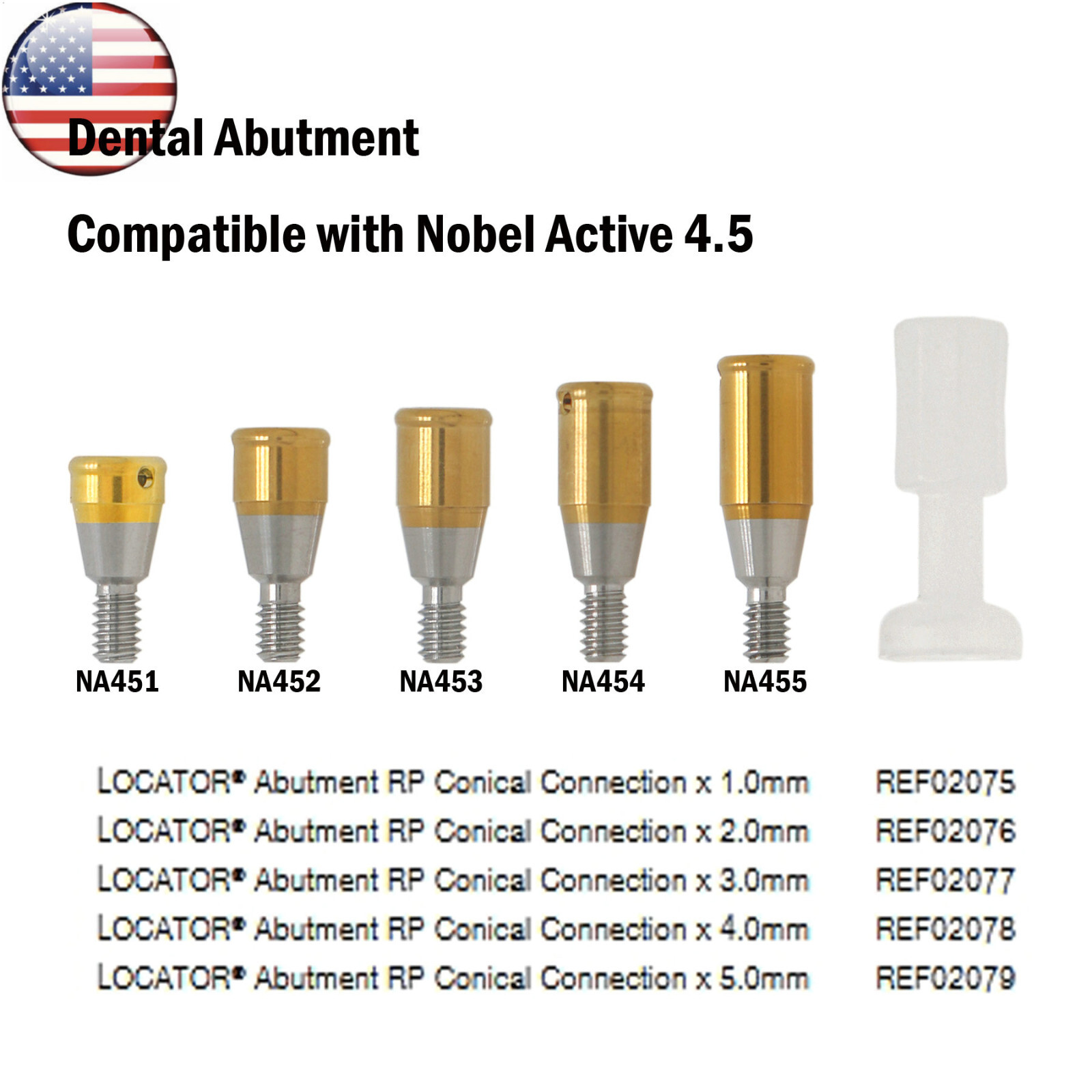 US Dental Attachment Locator Abutment for Nobel Biocare NP/RP 1-5mm Caps Kit