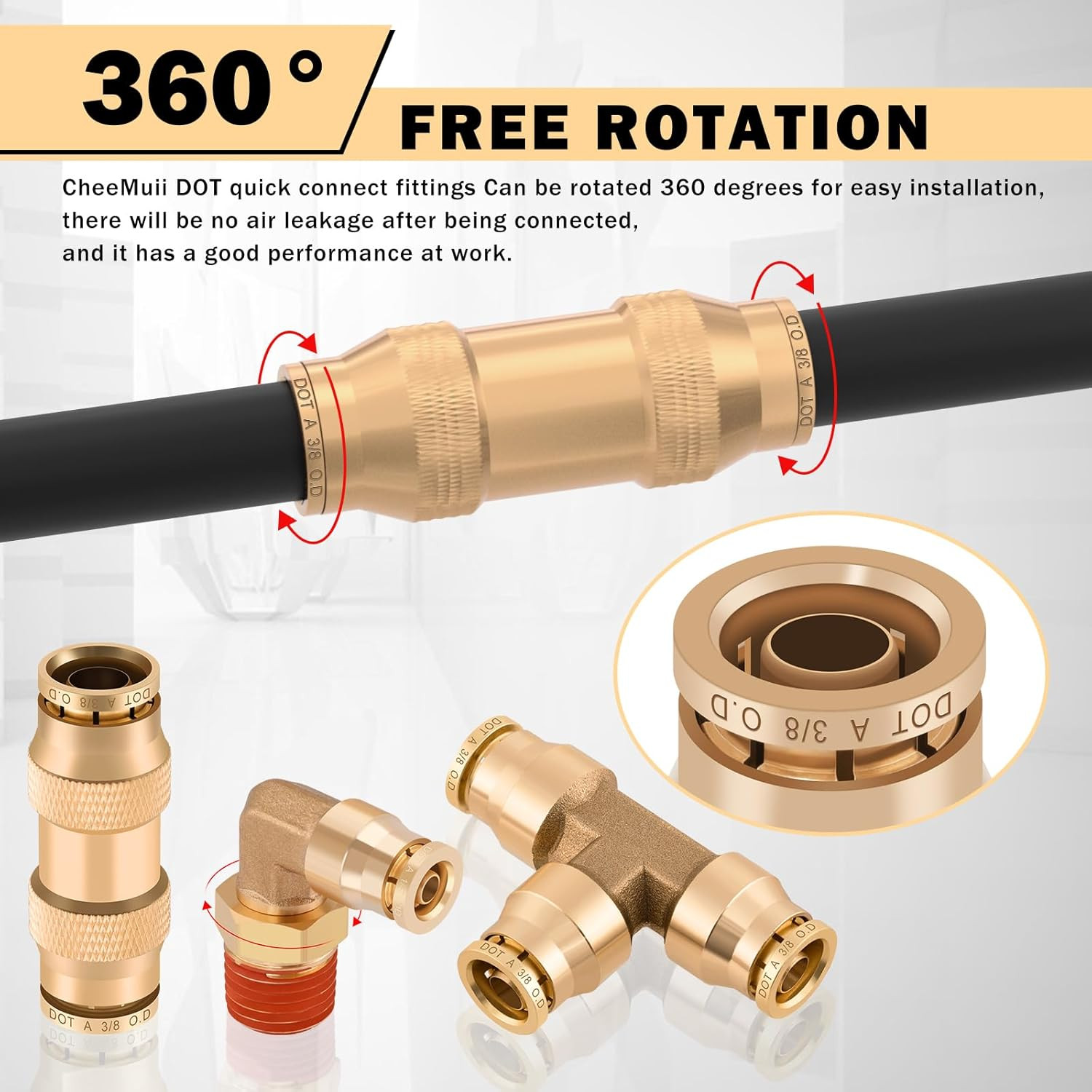 136 PCS Brass DOT Air Line Fittings Kit Push Lock DOT Air Fittings Push to Conne