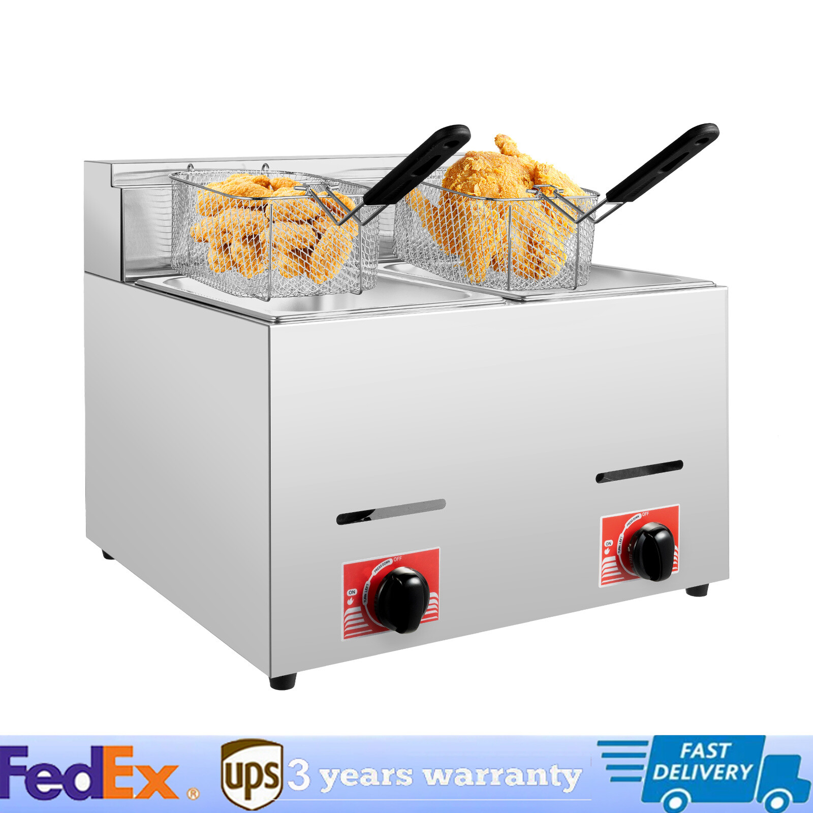 12L Commercial Propane Deep Fryer Countertop Gas Fryer & 2Baskets LPG + 2 Lids
