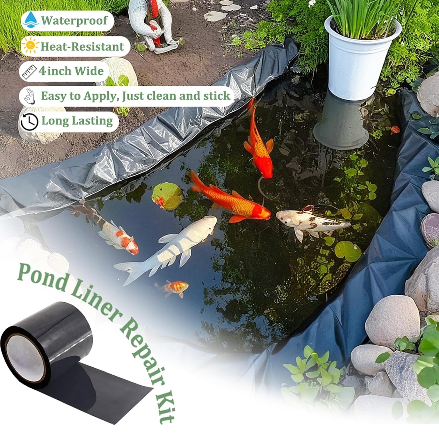 Pond Liner Seam Tape Single Sided, Waterproof Pond Repair Kit Butyl Rubber for E