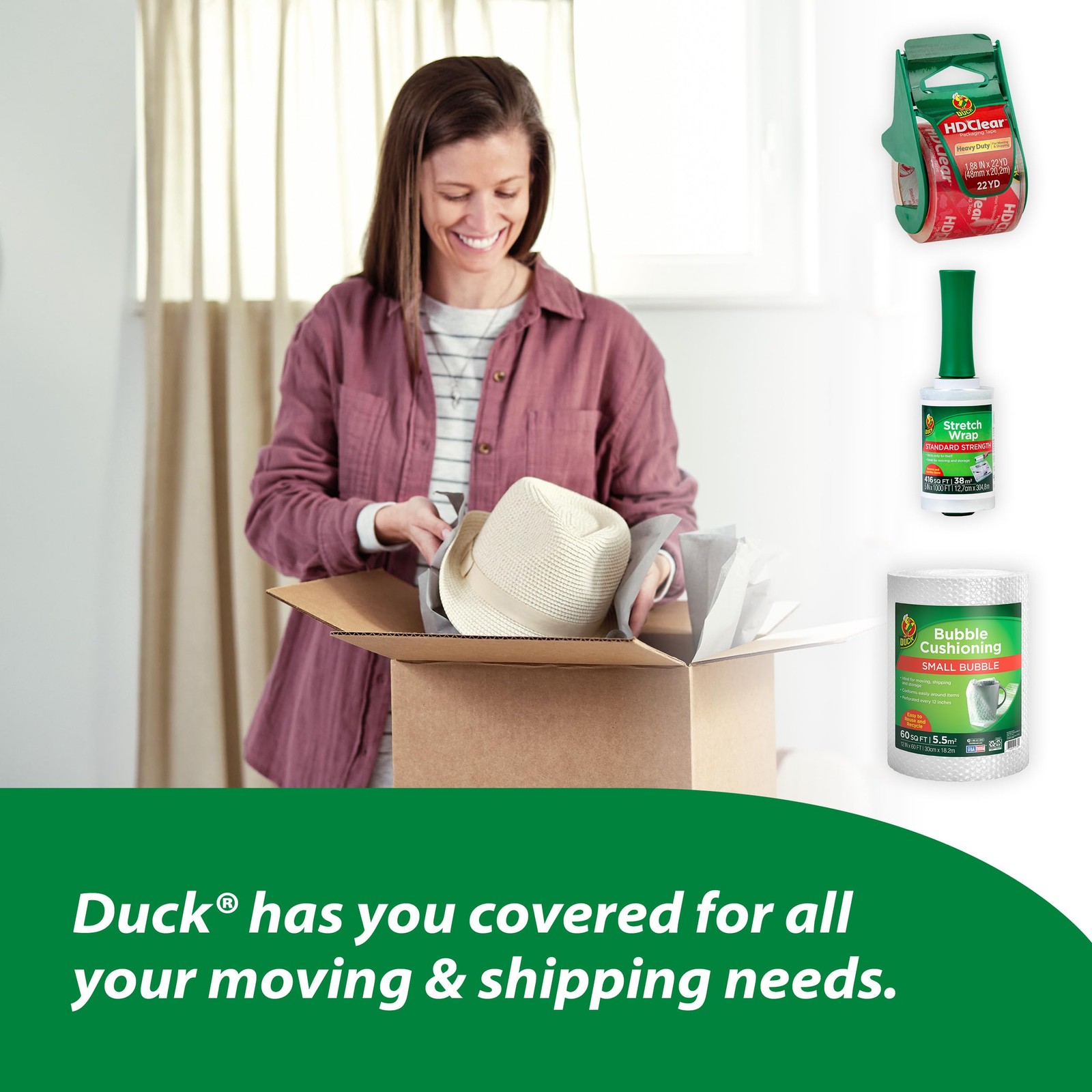 Duck HD Clear Extra Long Packing Tape – 6 Rolls of ﻿6 Rolls, 109 yds,