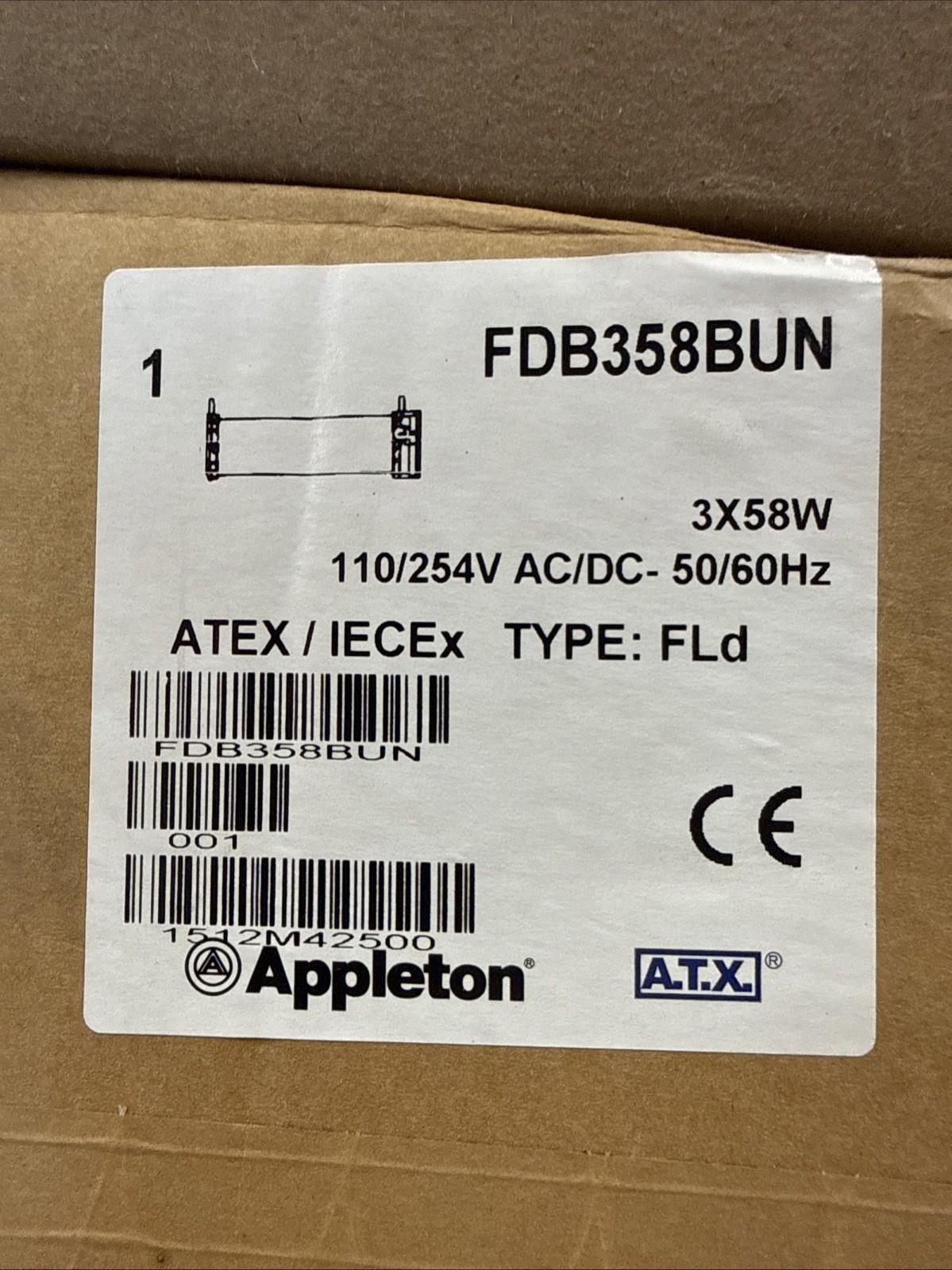 APPLETON ATX FDB358BUN TYPE FLD EXPLOSIONPROOF FLUORESCENT TUBULAR LUMINAIRE