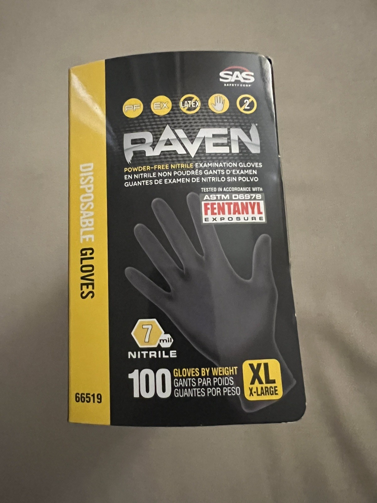 SAS Safety Gloves XL X-Large, 66519, Powder Free, 7 mil, Black Color , 100 units