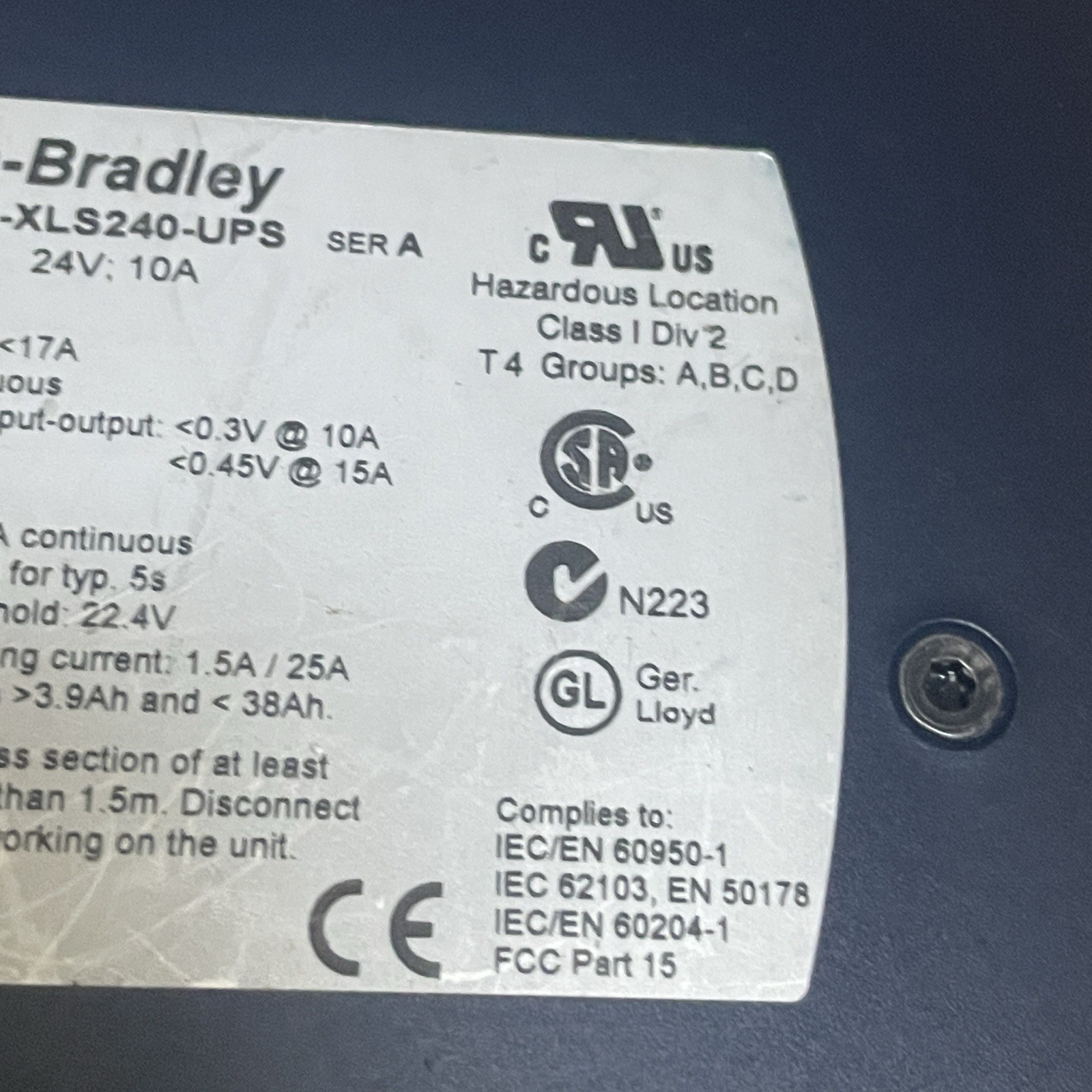 AB Allen Bradley 1606-XLS240-UPS Performance Power Supply 240W 22.5-30V DC Input