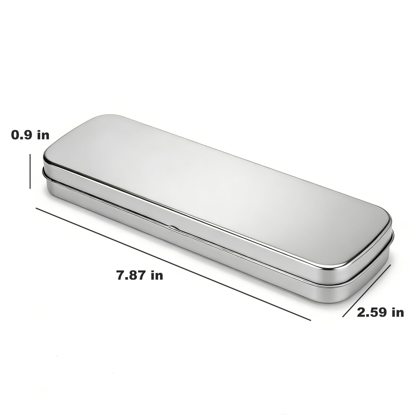 YKEBVPW Metal Pencil Box Tin Case Small 8.07 × 2.56 × 0.98 inches, Silver