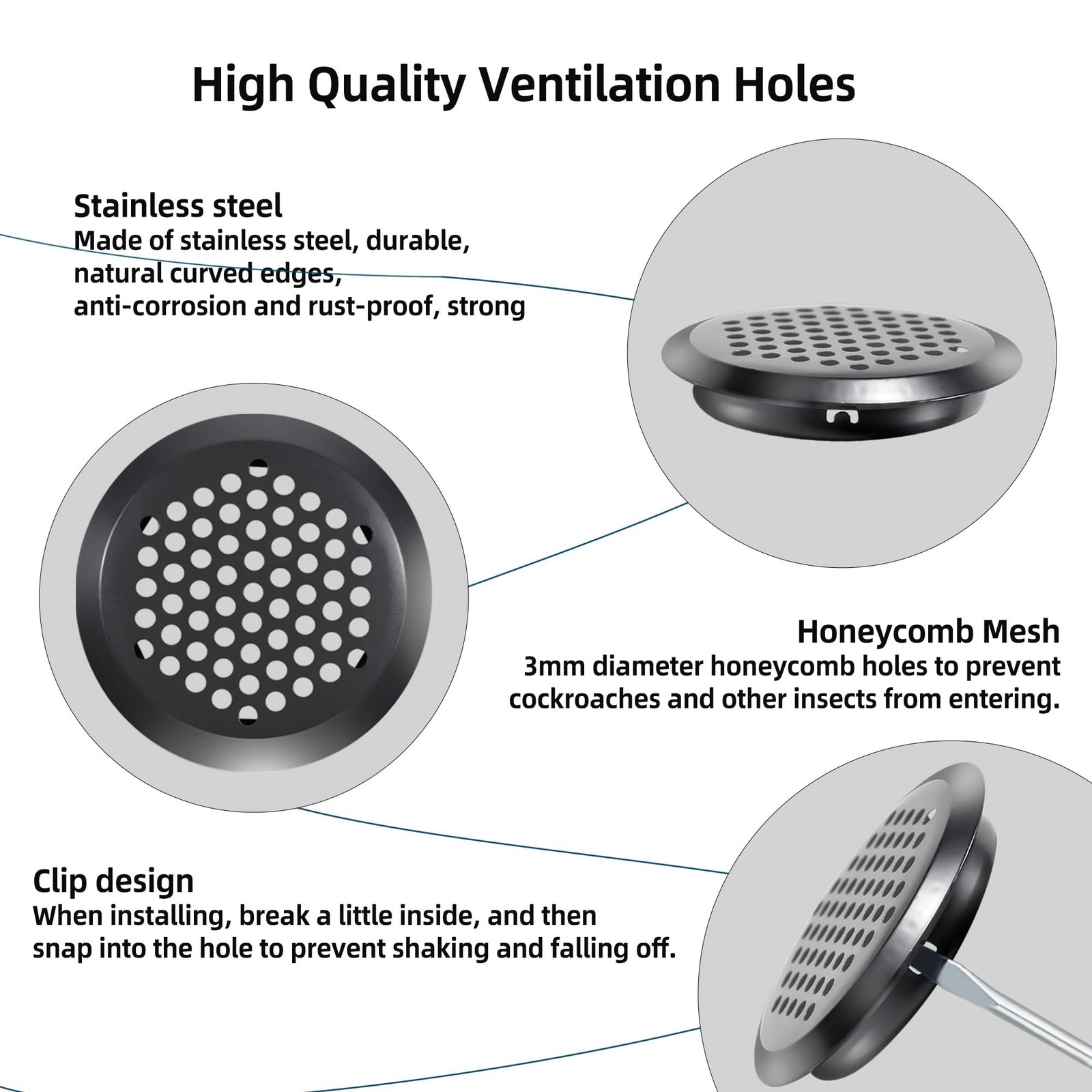 50 Pcs 2 Inch Round Air Vents Soffit Vents Circular Mesh Hole Louver for Kitchen