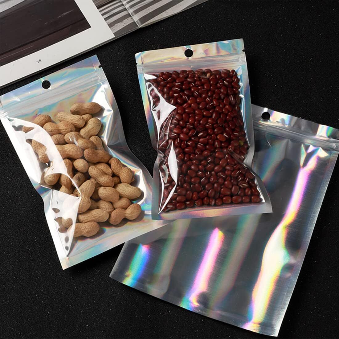 Holographic Silver Resealable Ziplock Storage Bags 4×7 Inches 100 Pack