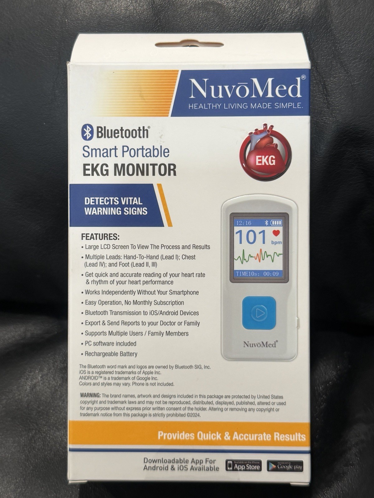 NuvoMed Smart Portable EKG Monitor Bluetooth, Multiple Leads, Large LCD, Digital