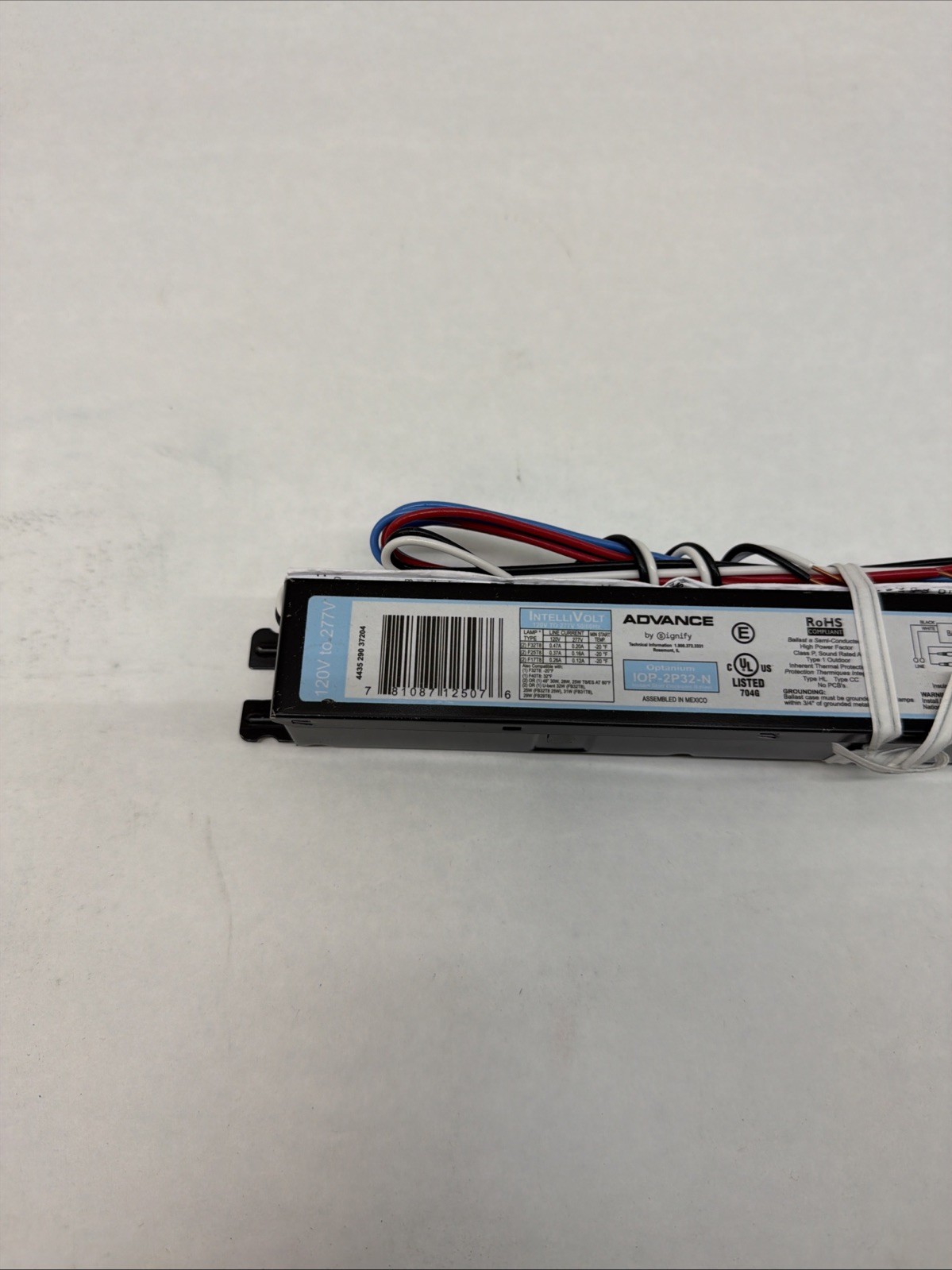 ADVANCED IOP-2P32-N ELECTRONIC FLUORESCENT BALLAST, 2 LAMP, 32W, T8, 120/277V