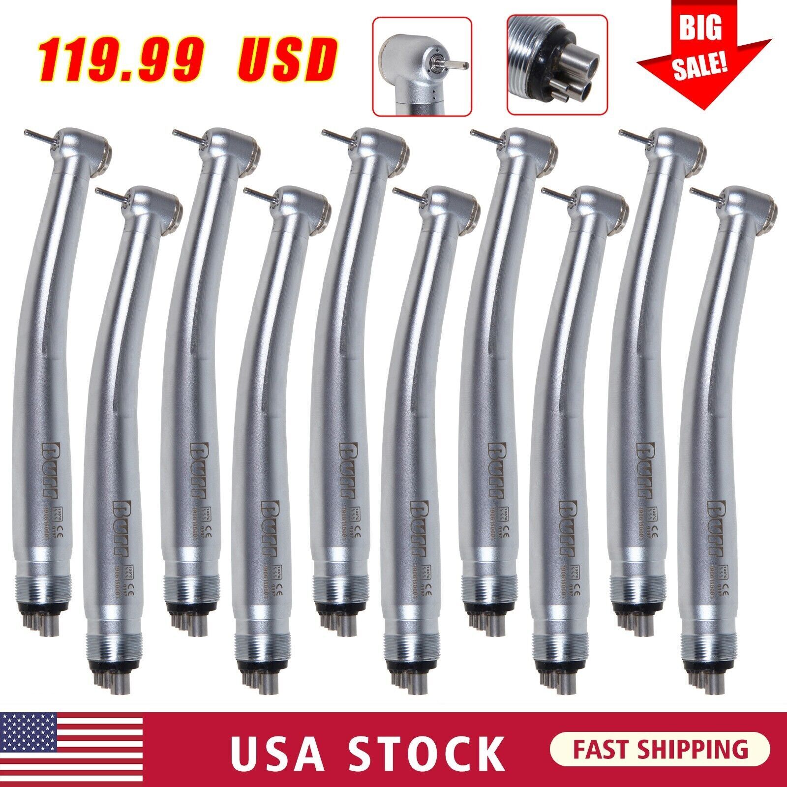 10 Packs Dental High Speed Handpiece Turbine Push Fit NSK PANA MAX 4 HOLES U3BM