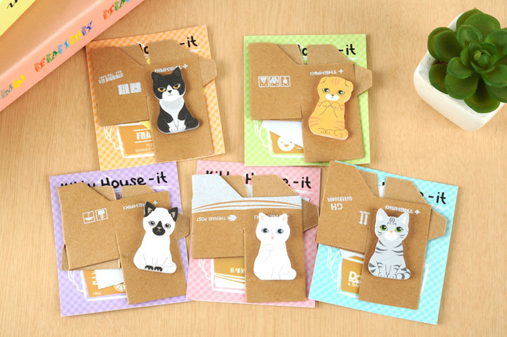 150 Sheets/5 Pads Cat Sticker Bookmark Marker Memo Post Flags Sticky Notes Pads