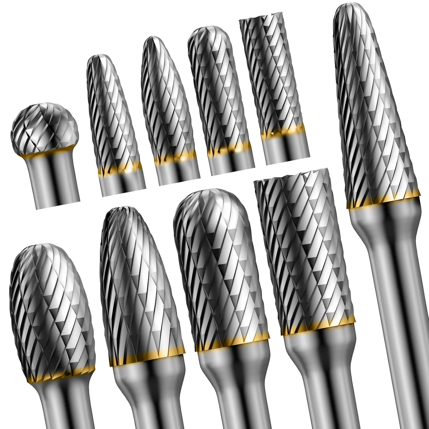10Pcs Die Grinder Bits W/ 1/4″ Shank, Tungsten Carbide Burr Set for Metal Steel