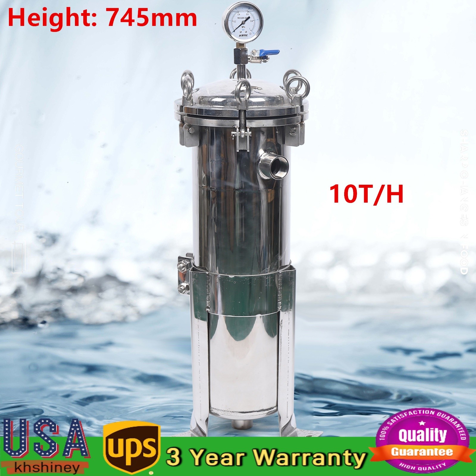 150 Psi Bag Filter Housing Sock Filter 304 Stainless Steel In/Out #4 Bag w/ Mesh