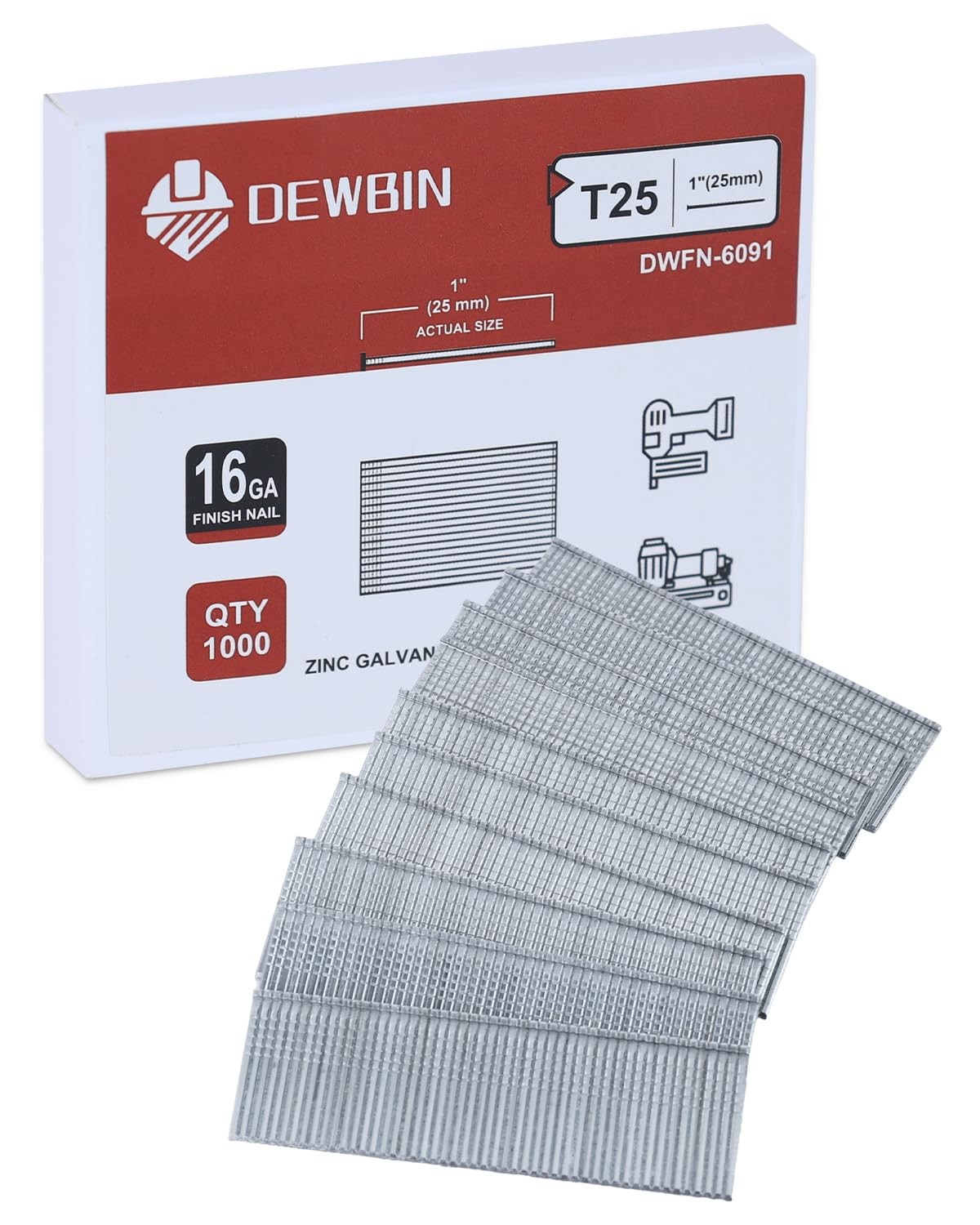 DEWBIN 16 Gauge Finish Nails, 1000 Cts 1-Inch Galvanized 16GA