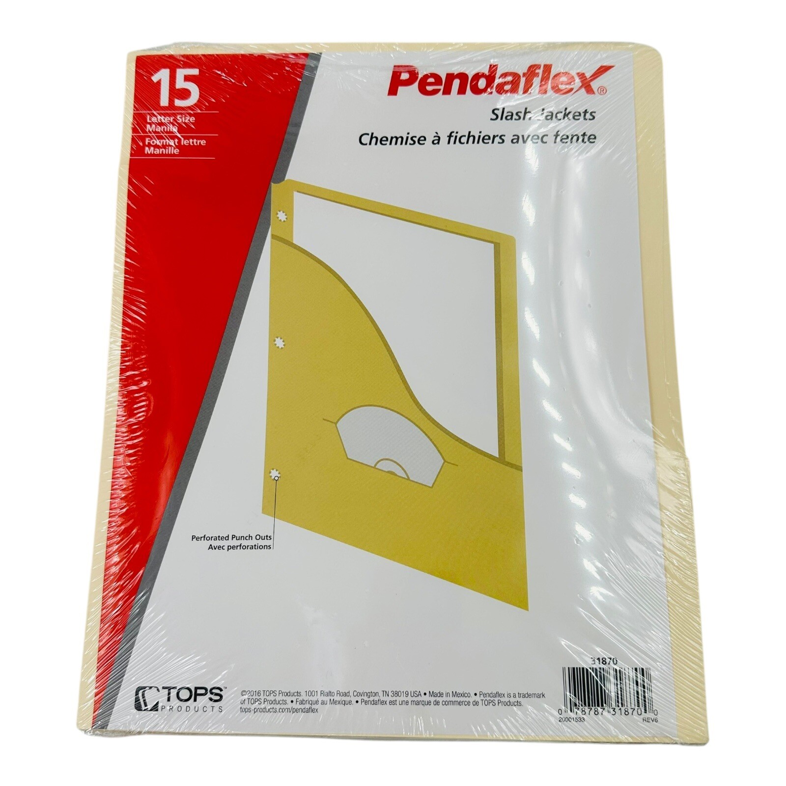 30 Count Pendaflex Slash Jackets 3-Hole Punched Letter Size Manila